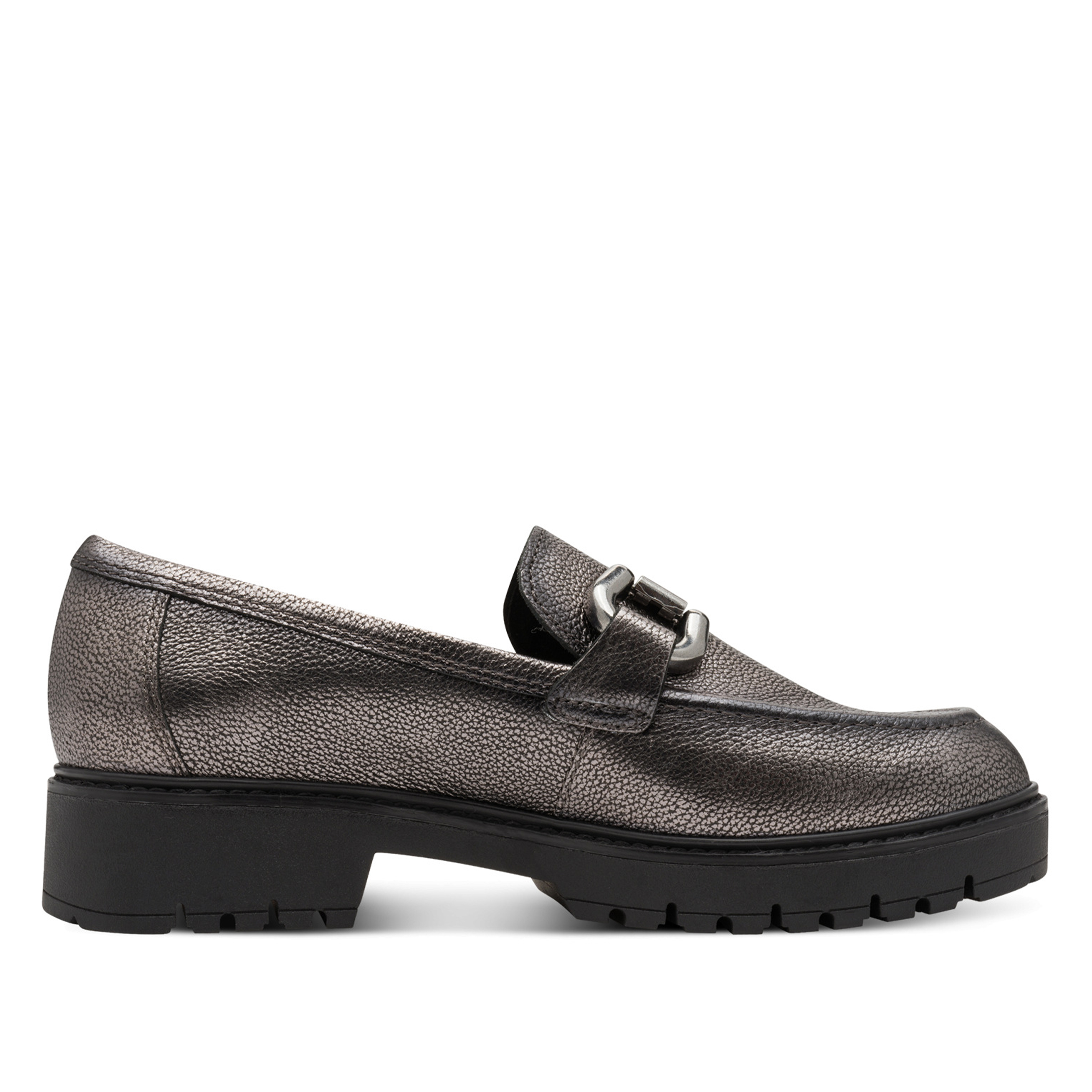 Tamaris Women's   Pewter Silver Leather Loafers Slip-On Platform Shoes in Size 40, BrandAlley