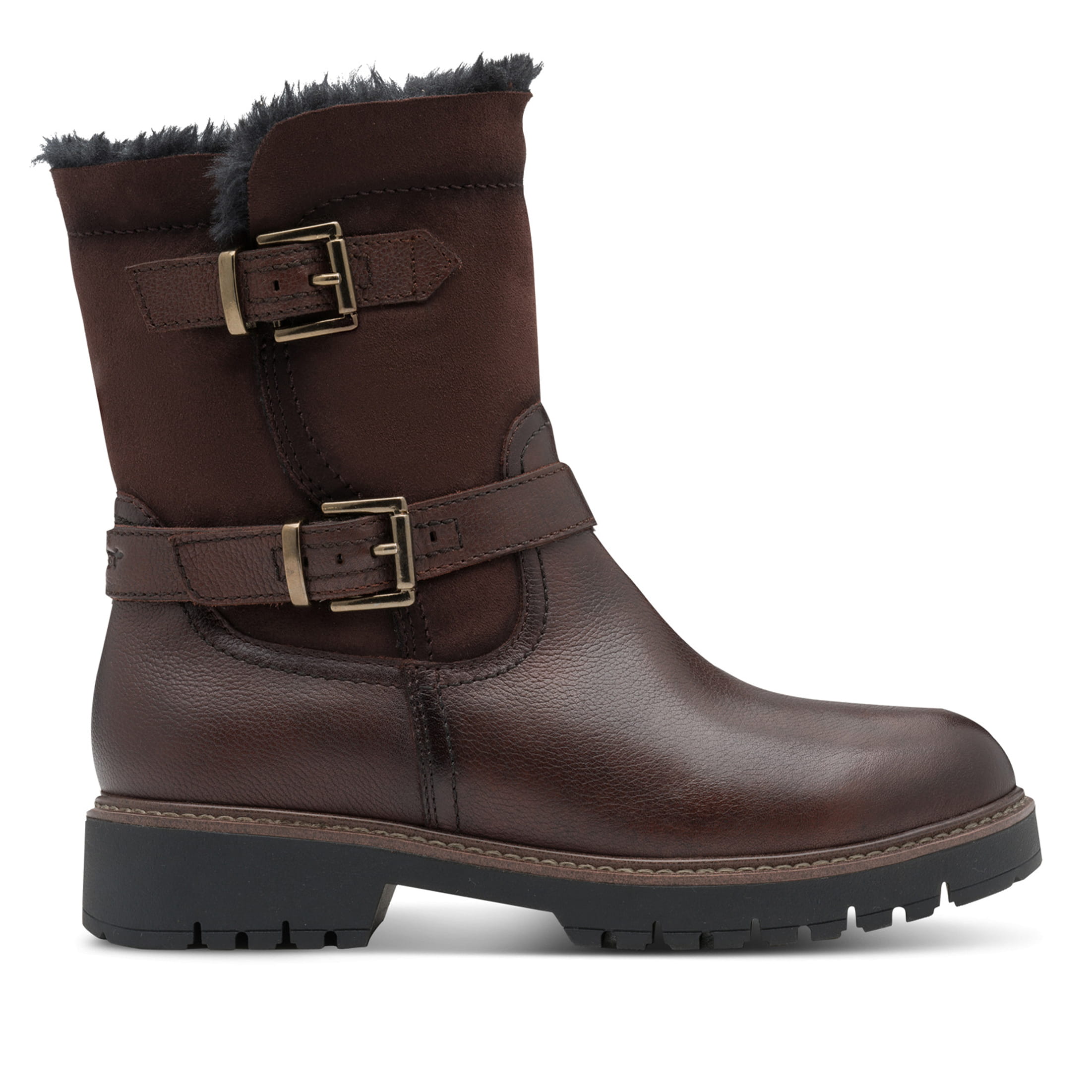 Tamaris Women's   Winter Mocca Brown Leather Buckle Zip Biker Ankle Boots in Size 39, BrandAlley