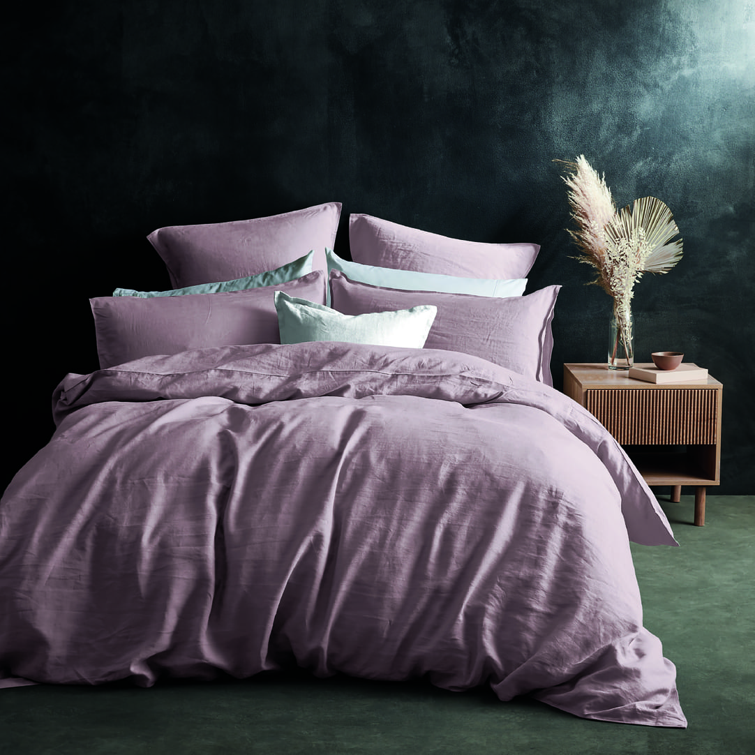 Lazy Linen   Pure Washed Linen Mellow Pink Duvet Cover in Size Superking, BrandAlley