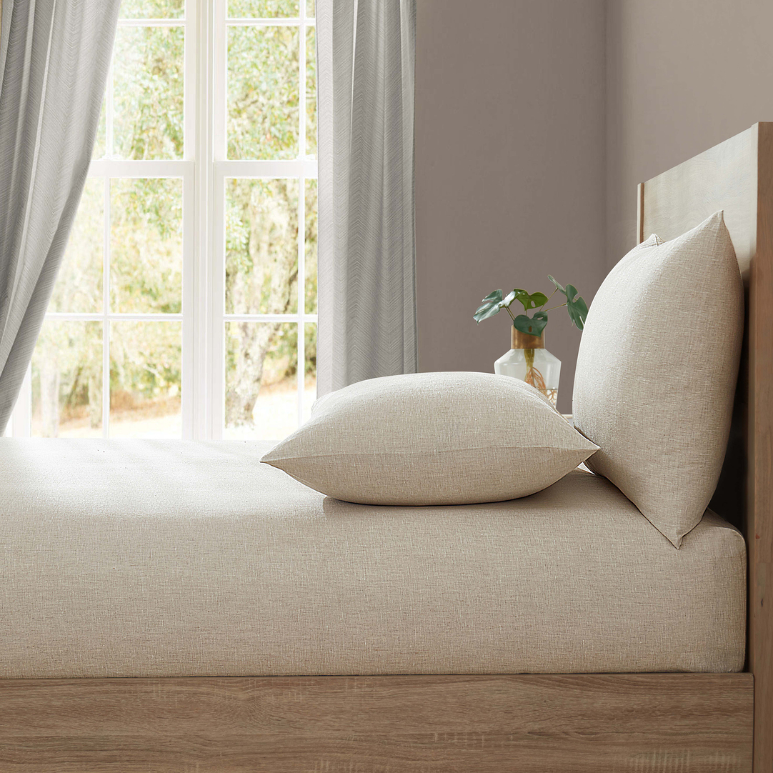 Lazy Linen   Pure Washed Linen Ivory Fitted Sheet in Size Superking, BrandAlley