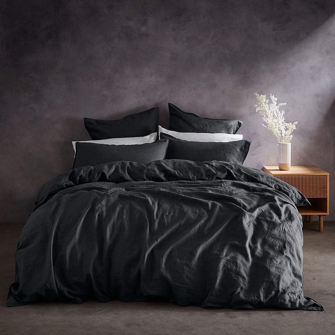 Lazy Linen   Pure Washed Linen Charcoal Fitted Sheet in Size Superking, BrandAlley
