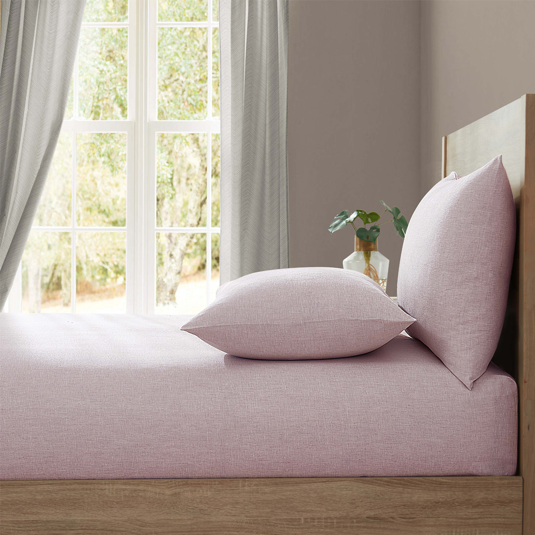 Lazy Linen   Pure Washed Linen Mellow Pink Fitted Sheet in Size Superking, BrandAlley