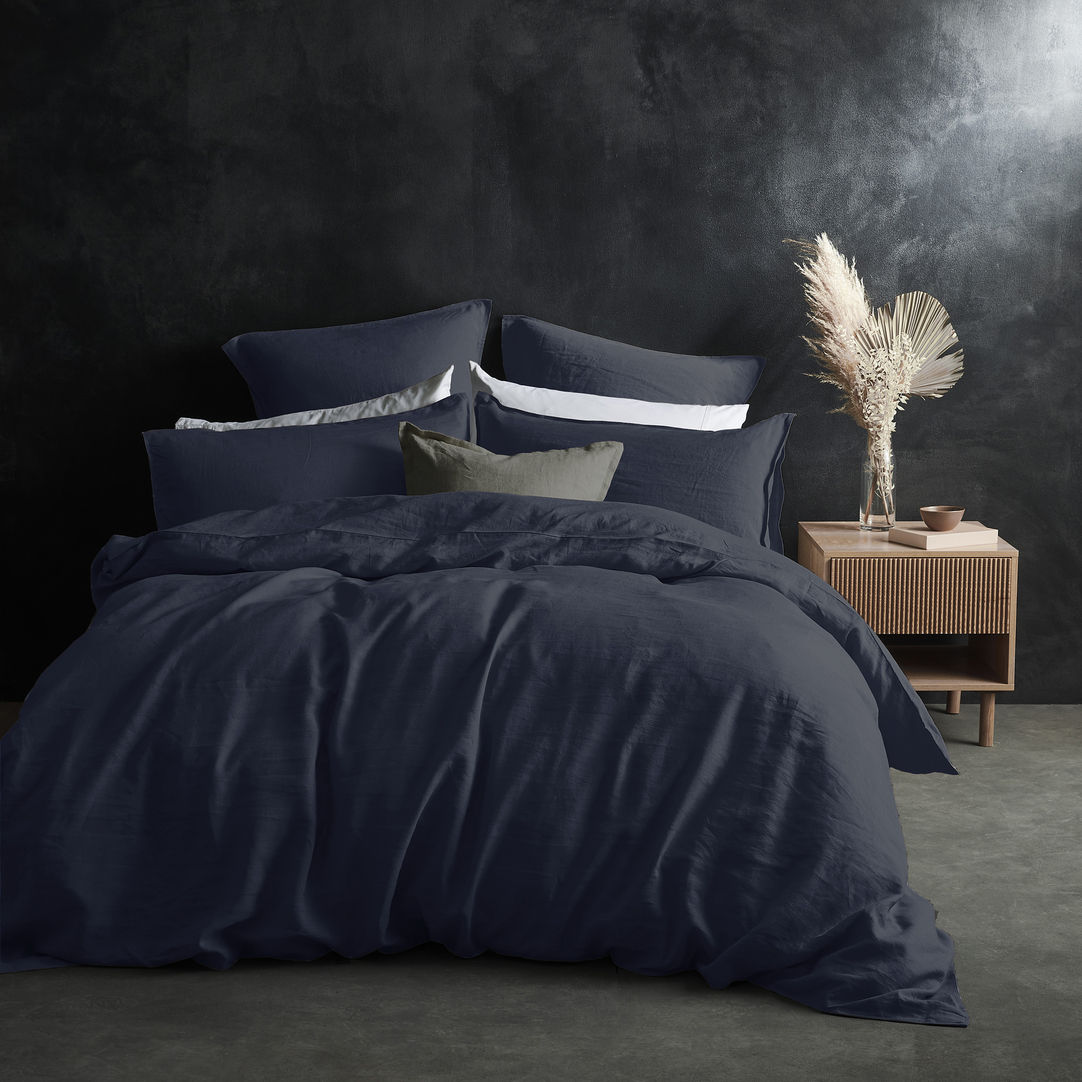 Lazy Linen    Navy Pure Washed Linen Pillowcase Pair, BrandAlley