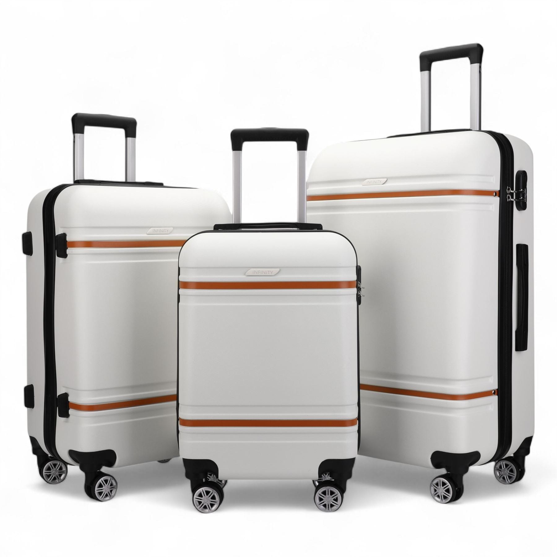 Infinity Luggage Men's   Beige Cream White Hard Shell Blue Modern Suitcase in Size L, BrandAlley