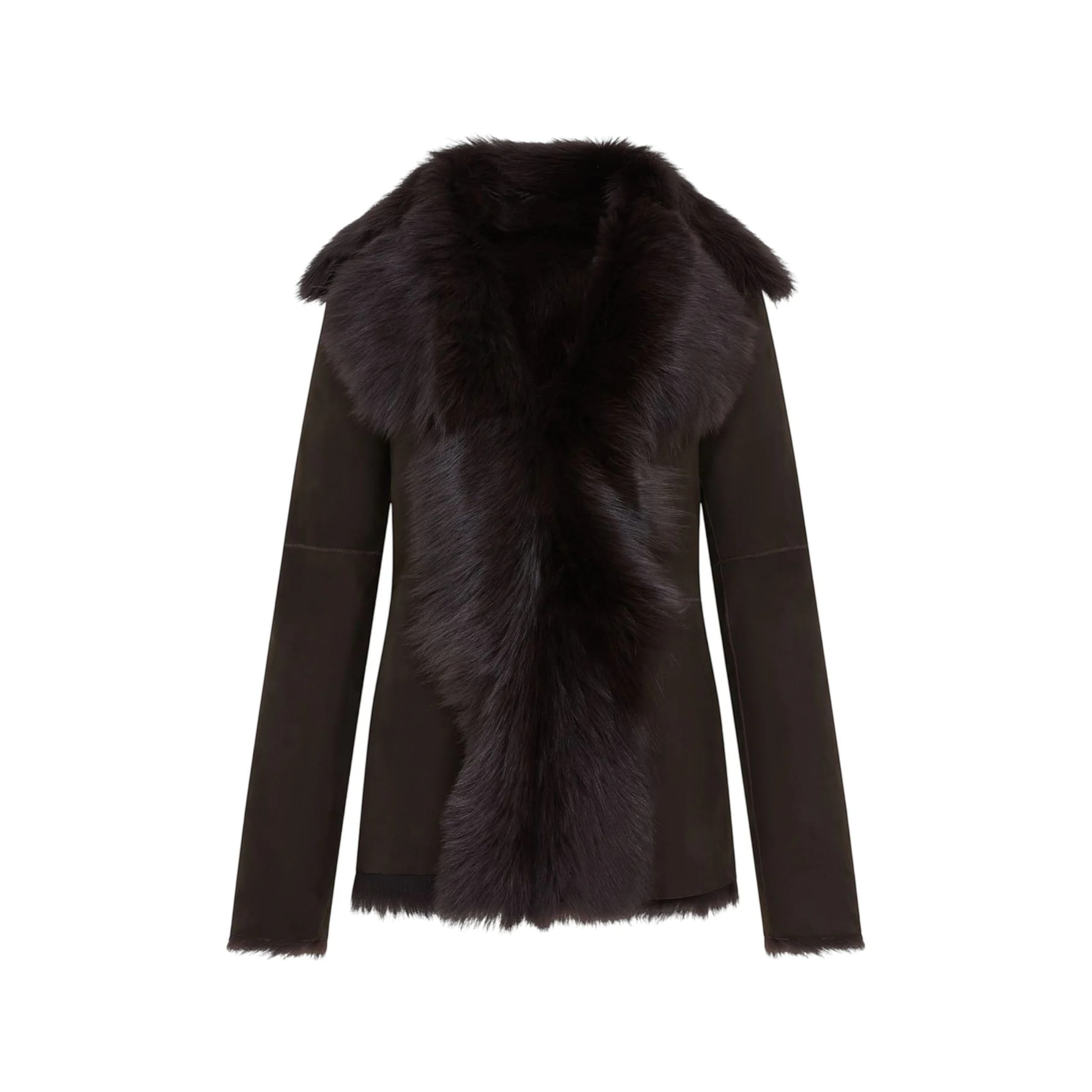 Infinity Leather Women's   Brown Sheepskin Toscana Shearling Suede Leather Jacket - Noir in Size M, BrandAlley