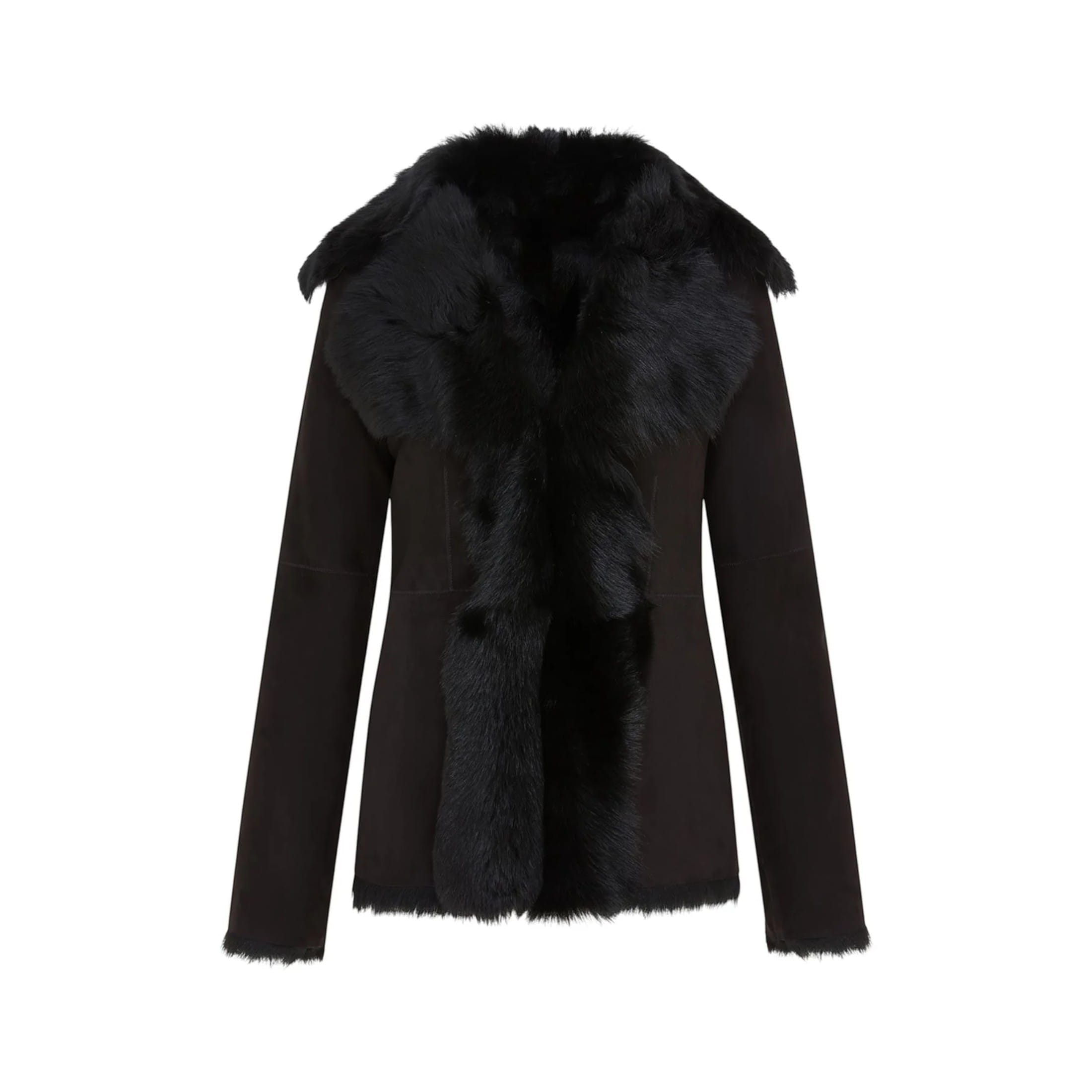 Infinity Leather Women's   Black Sheepskin Toscana Shearling Suede Leather Jacket - Noir in Size S, BrandAlley