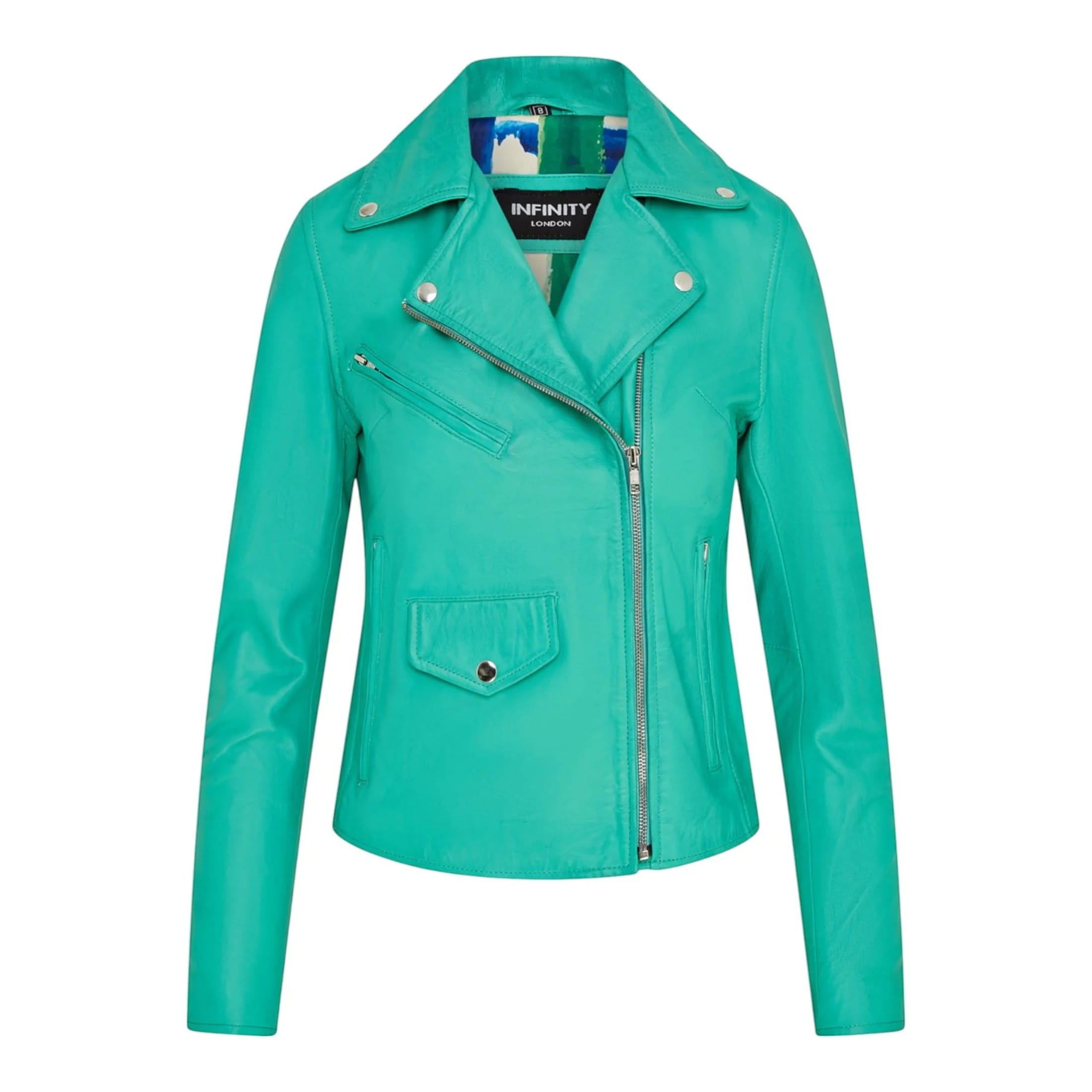 Infinity Leather Women's   Aqua Classic Brando Biker Leather Jacket - Broome in Size 5XL, BrandAlley