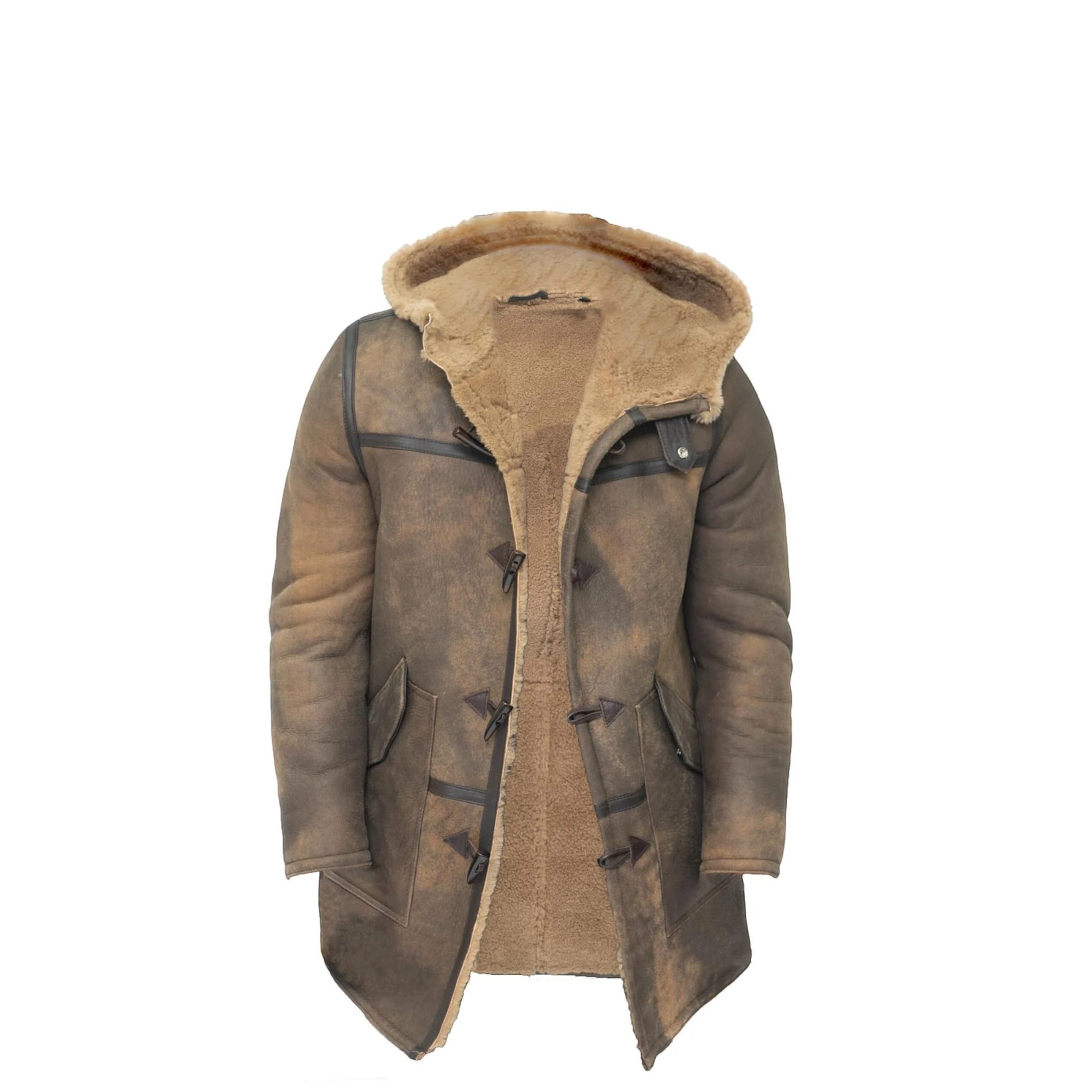 Infinity Leather Men's   Brown  Antique Sheepskin Duffle Coat-Arona in Size S, BrandAlley
