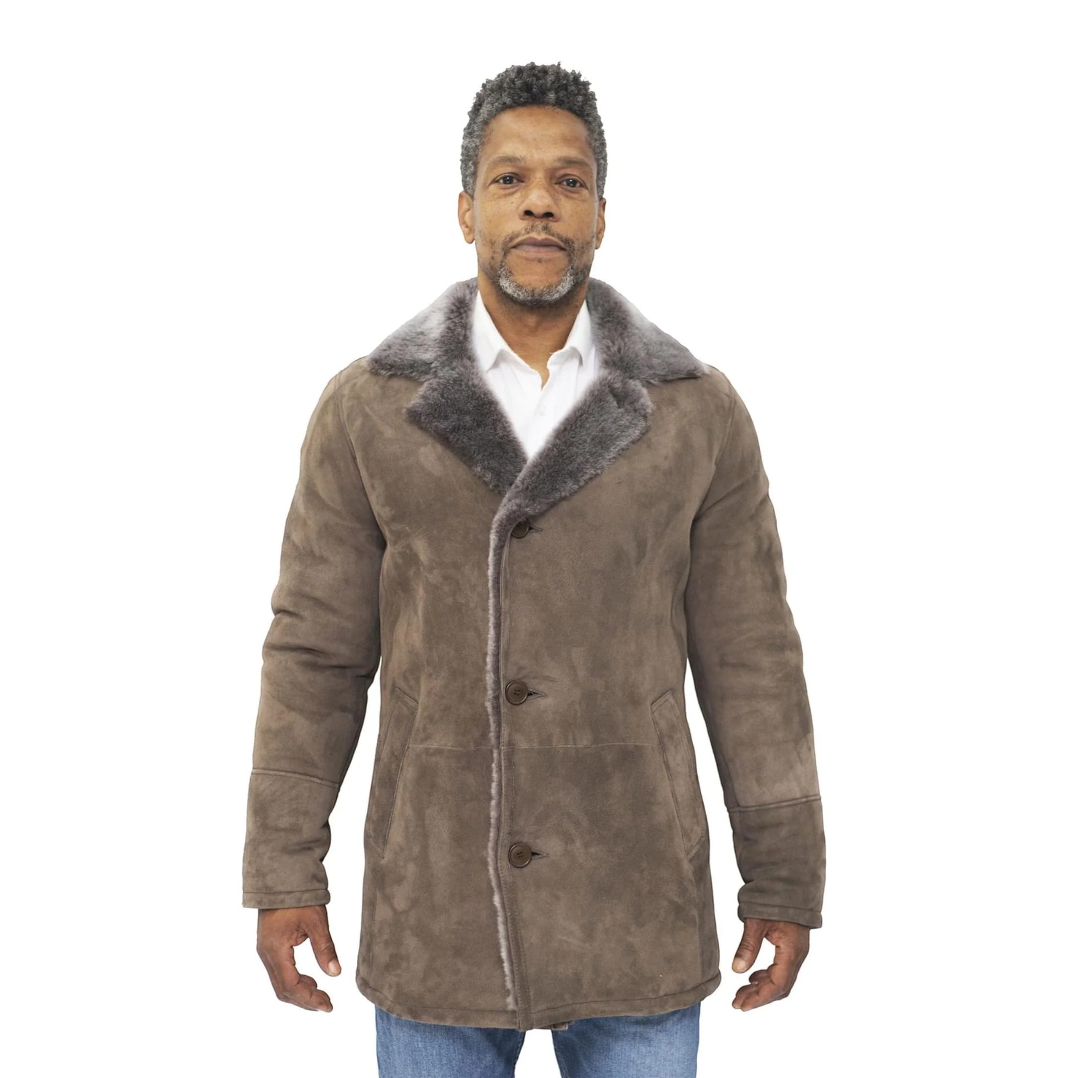 Infinity Leather Men's   Taupe Sheepskin Classic Car Coat-Avondale in Size 2XL, BrandAlley