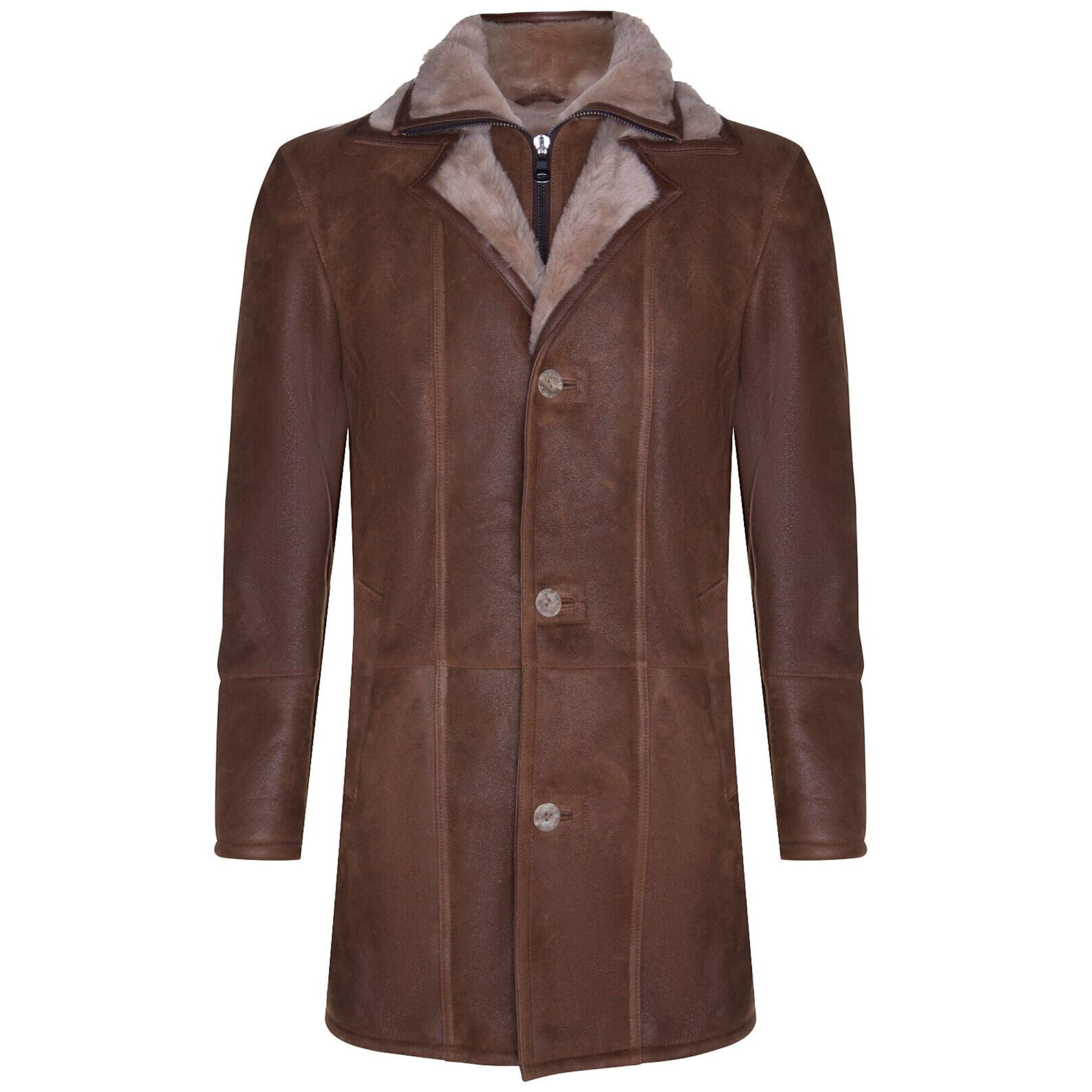 Infinity Leather Men's   Warm Tan Shearling Sheepskin Leather Coat-Florence in Size 2XL, BrandAlley