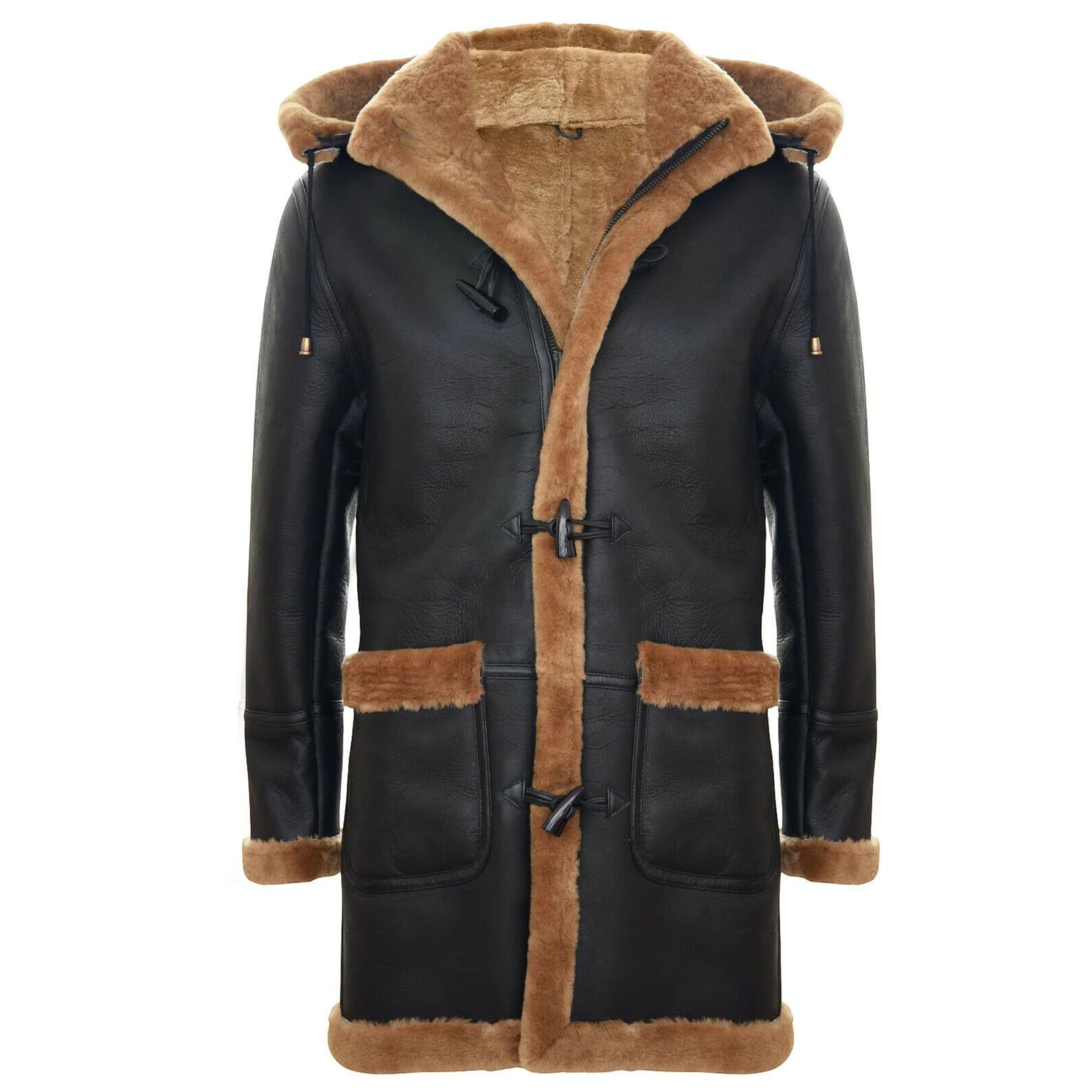 Infinity Leather Men's   Winter Brown Sheepskin Hooded Duffle Coat-Helsinki in Size 4XL, BrandAlley