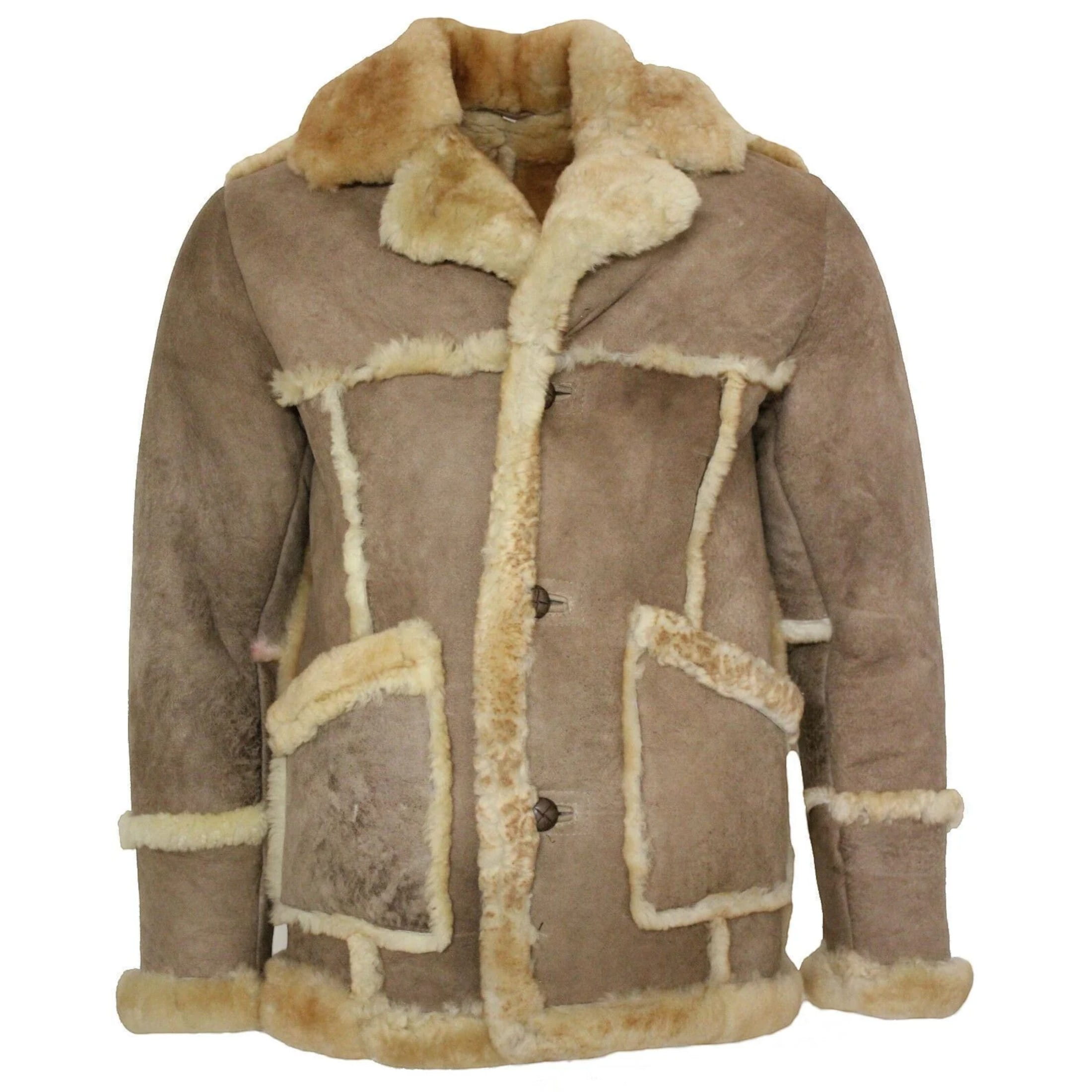 Infinity Leather Men's   Beige  Designer Winter Sheepskin Fur Coat-Zaragoza in Size 2XL, BrandAlley