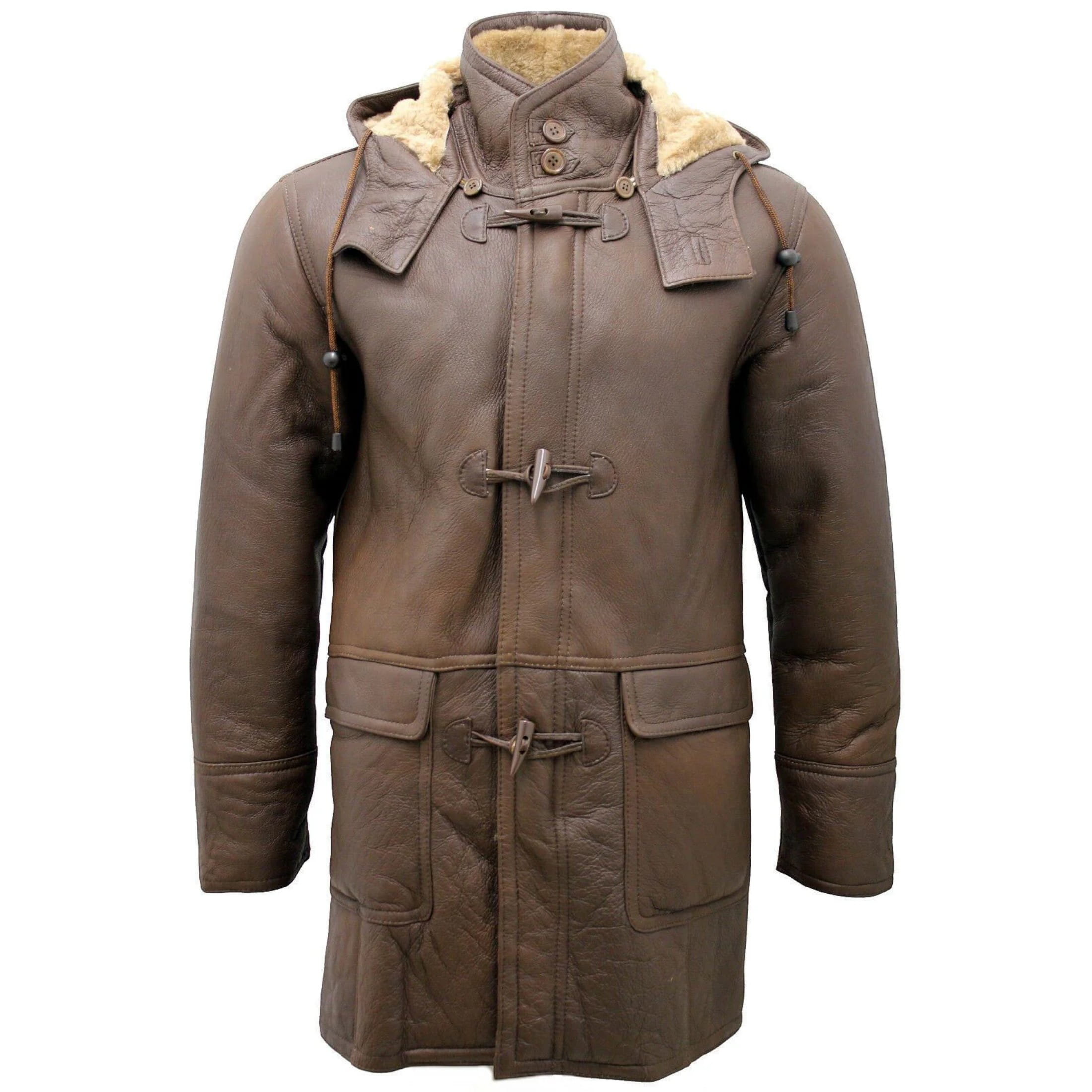Infinity Leather Men's   Sheepskin Leather Hooded Duffle Coat-Hanko in Size 3XL, BrandAlley