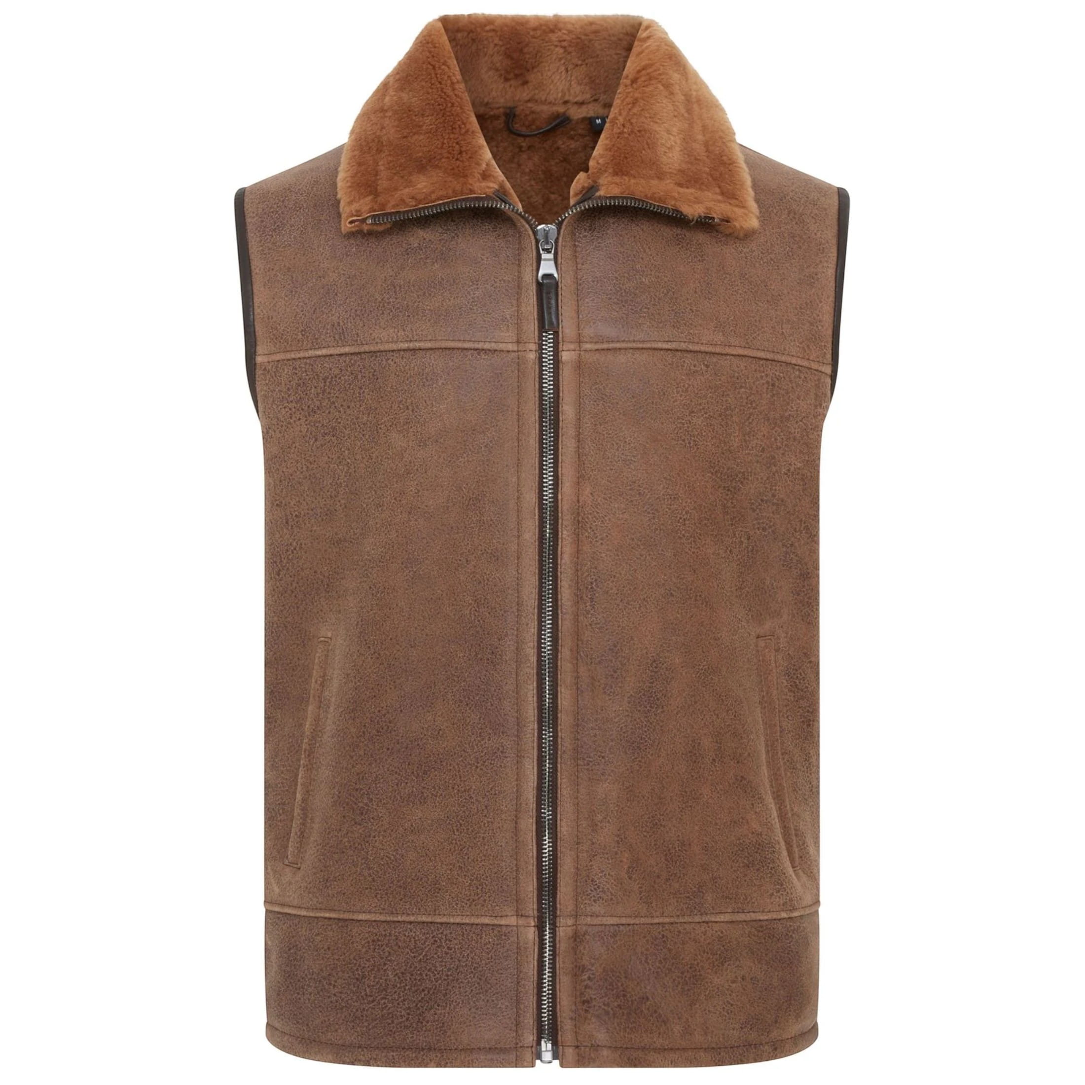 Infinity Leather Men's   Brown  Sheepskin Leather Gilet Aviator B3 Shearling Bomber Vest Waistcoat in Size 4XL, BrandAlley