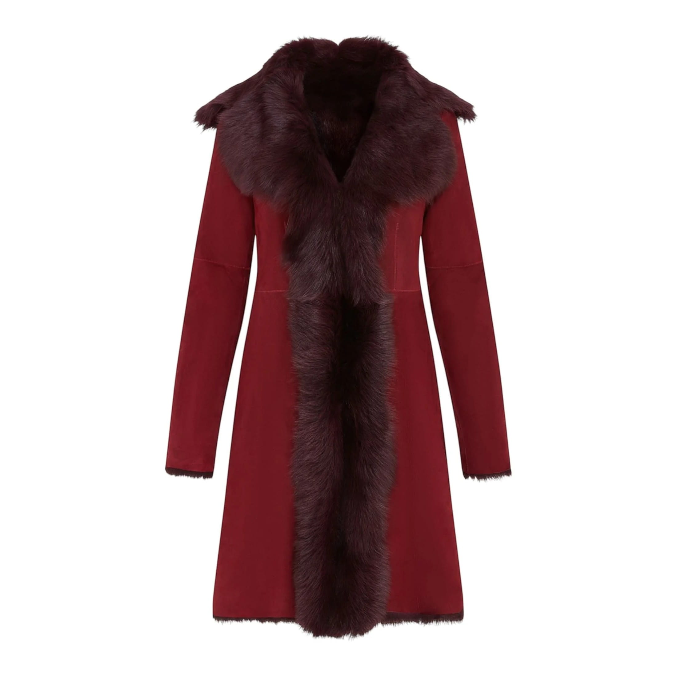 Infinity Leather Women's   Red Burgundy Toscana Sheepskin Suede Trench Coat-Tbilisi in Size XL, BrandAlley