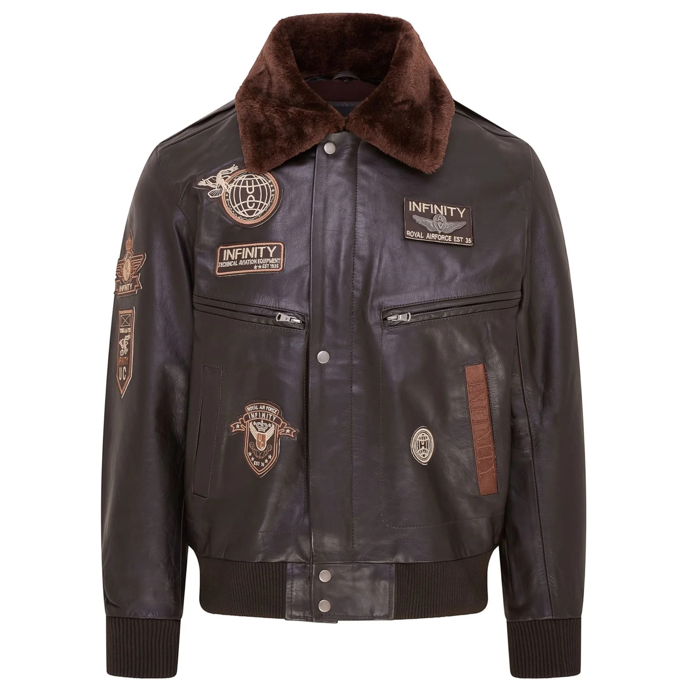 Infinity Leather Men's   Brown Leather Bomber Jacket Air Force Badge Pilot Flying US Aviator Jacket in Size 4XL, BrandAlley
