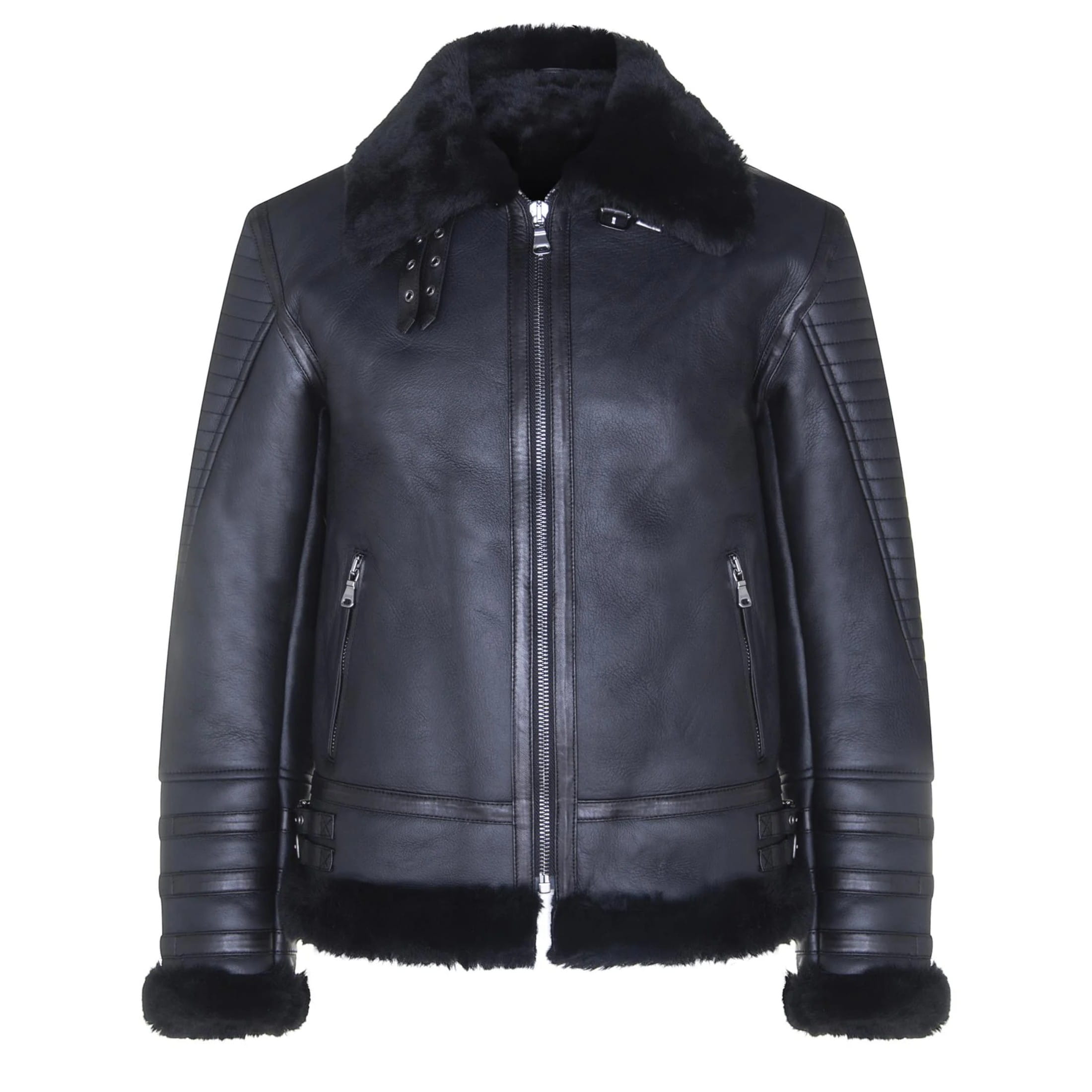 Infinity Leather Men's   Black  Retro Sheepskin Bomber Jacket-Asheville in Size 2XL, BrandAlley
