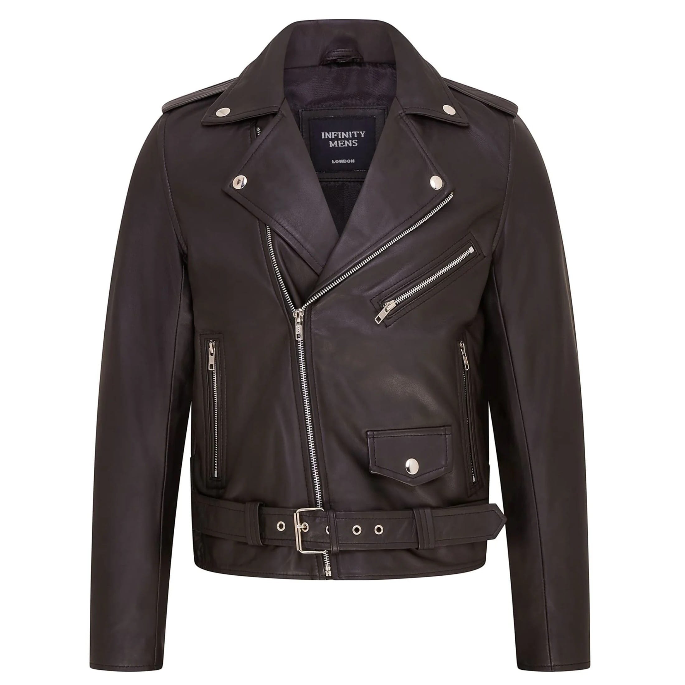 Infinity Leather Men's   Black  Retro Brando Quilted Leather Biker Jacket Vintage Motorcycle Style in Size 2XL, BrandAlley