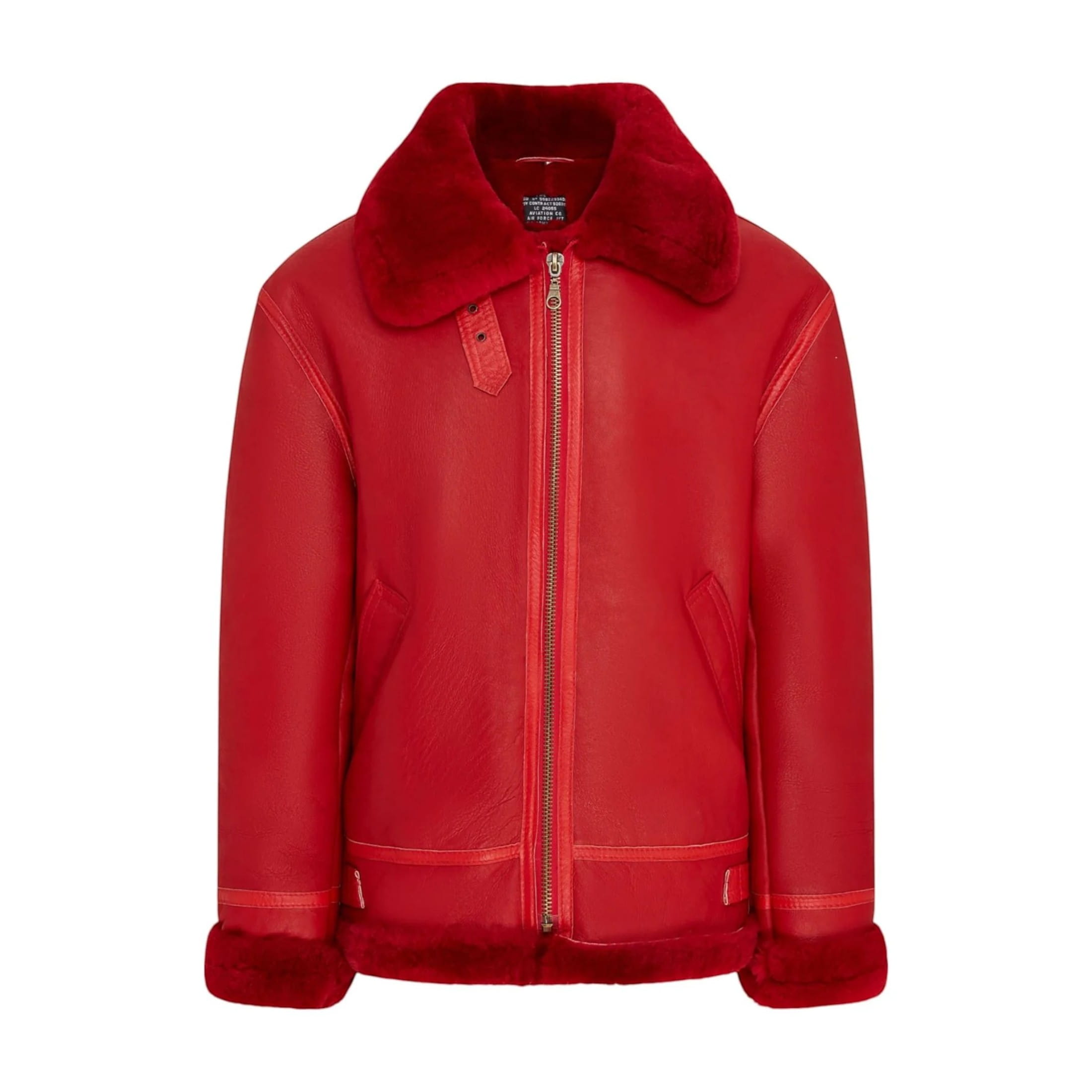 Infinity Leather Men's   Red  B3 Bomber Raf Aviator Sheepskin Jacket -Wyndham in Size 5XL, BrandAlley