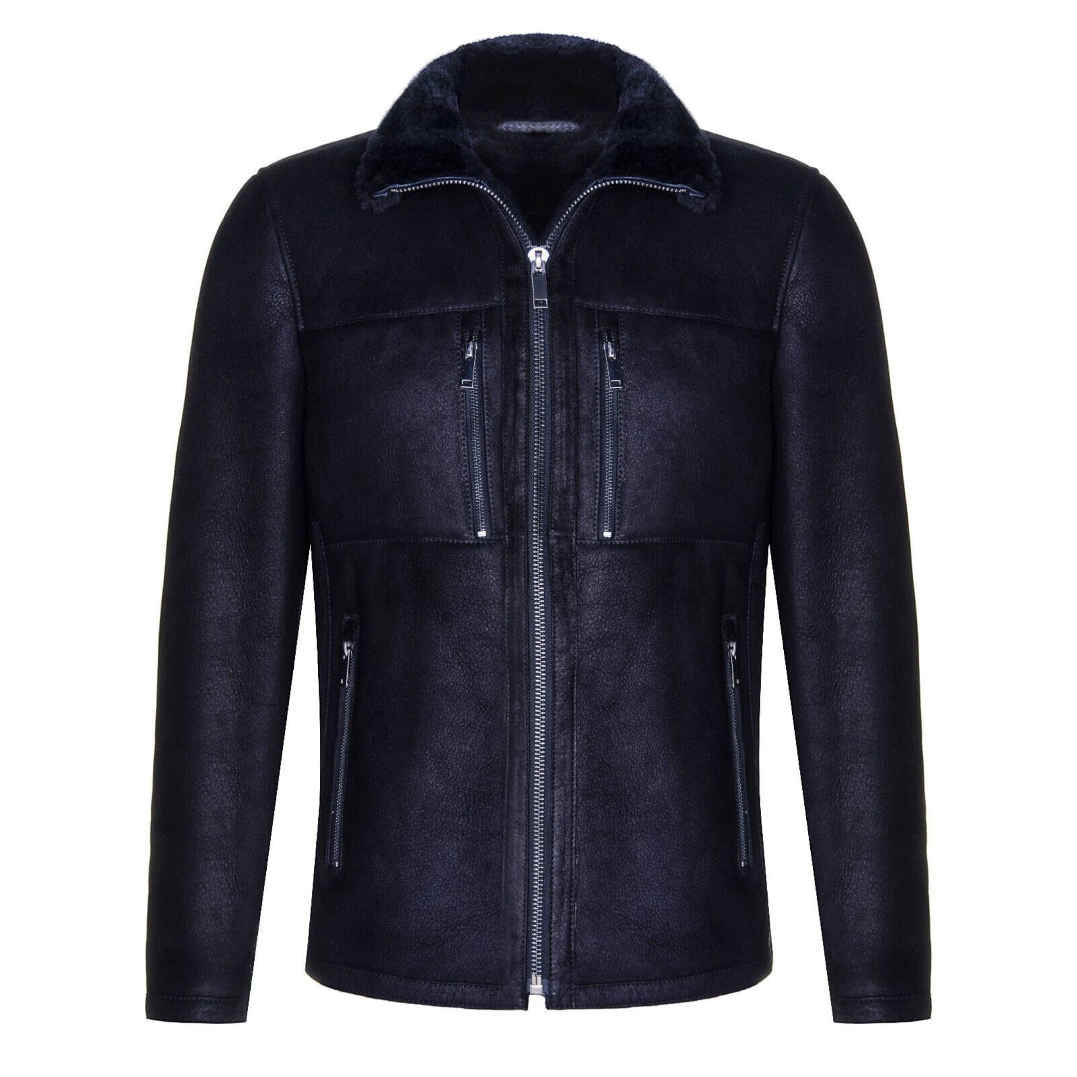 Infinity Leather Men's   Sheepskin Biker Bomber Jacket-Agboville in Size 3XL, BrandAlley
