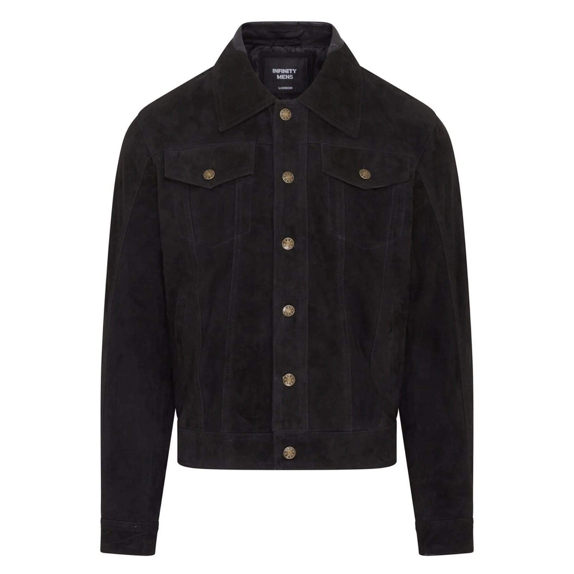 Infinity Leather Mens Trucker Black Goat Suede Western Leather Jeans Jacket - Yangon - Size 3XL
