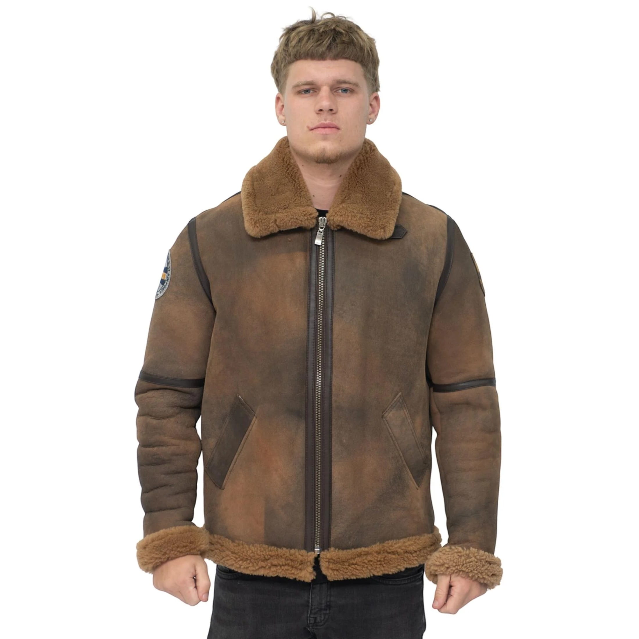 Infinity Leather Men's   Brown  B3 Sheepskin Ww2 Bomber Jacket-Arnsberg in Size XS, BrandAlley