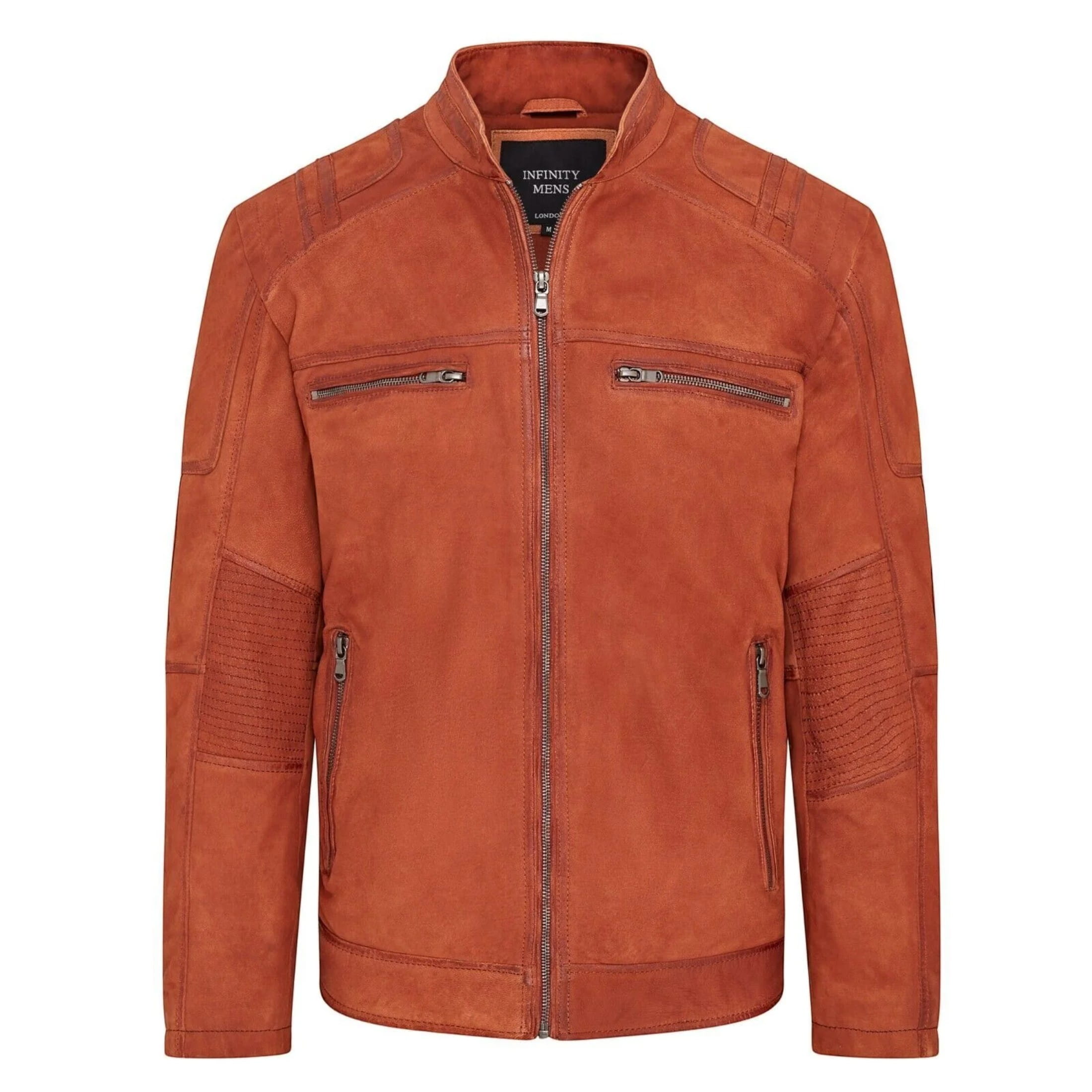 Infinity Leather Men's   Tan Buff Leather Cafe Racer Biker Jacket - Jinan in Size 2XL, BrandAlley