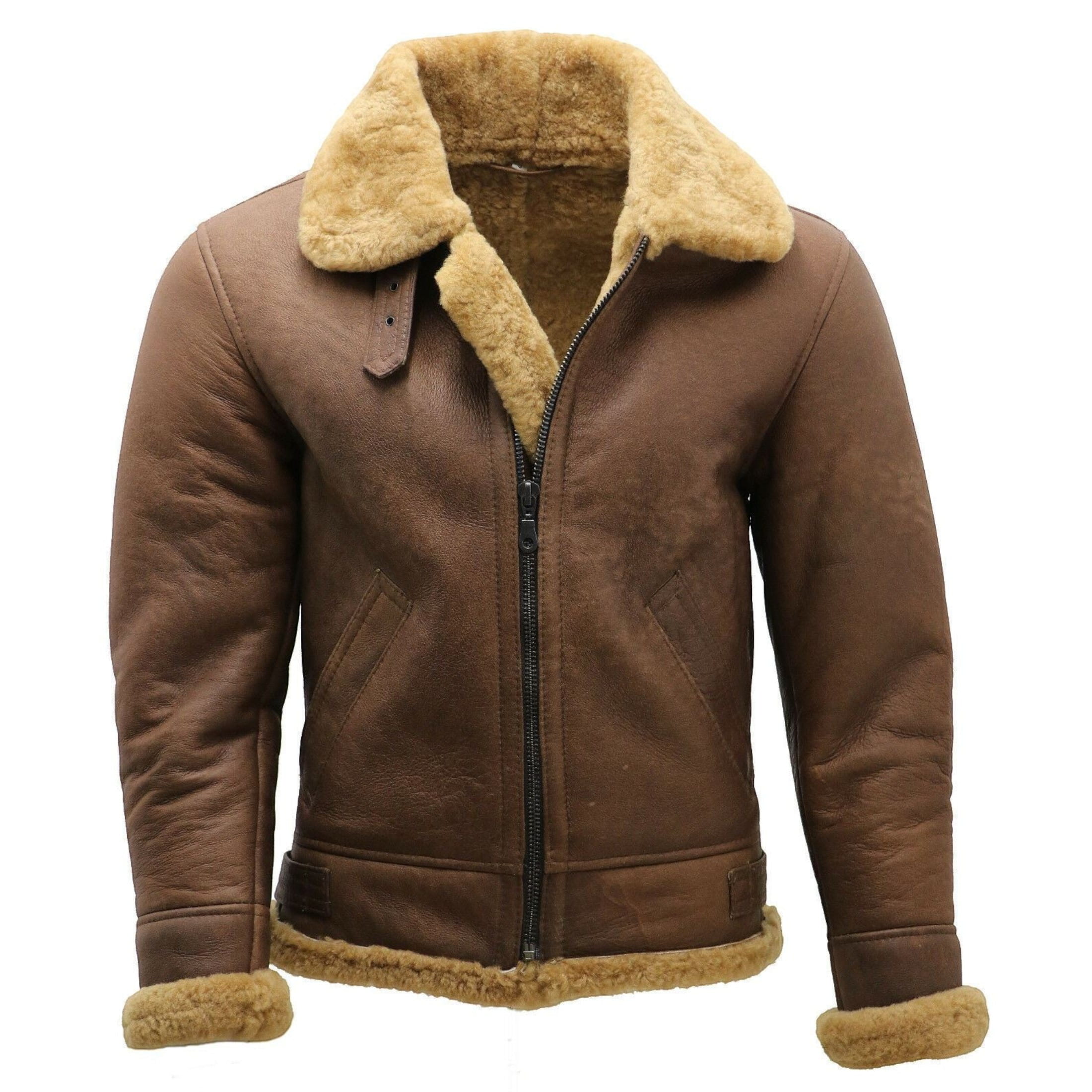 Infinity Leather Men's   B3 WW2 Brown Sheepskin Leather Flying Aviator Jacket-Houston in Size 5XL, BrandAlley