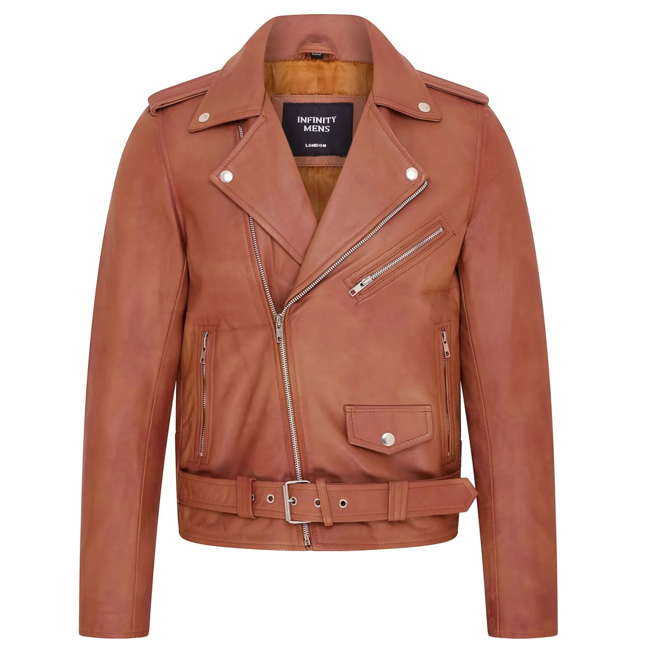 Infinity Leather Men's   Retro Tan Brando Quilted Leather Biker Jacket Vintage Motorcycle Style in Size 2XL, BrandAlley