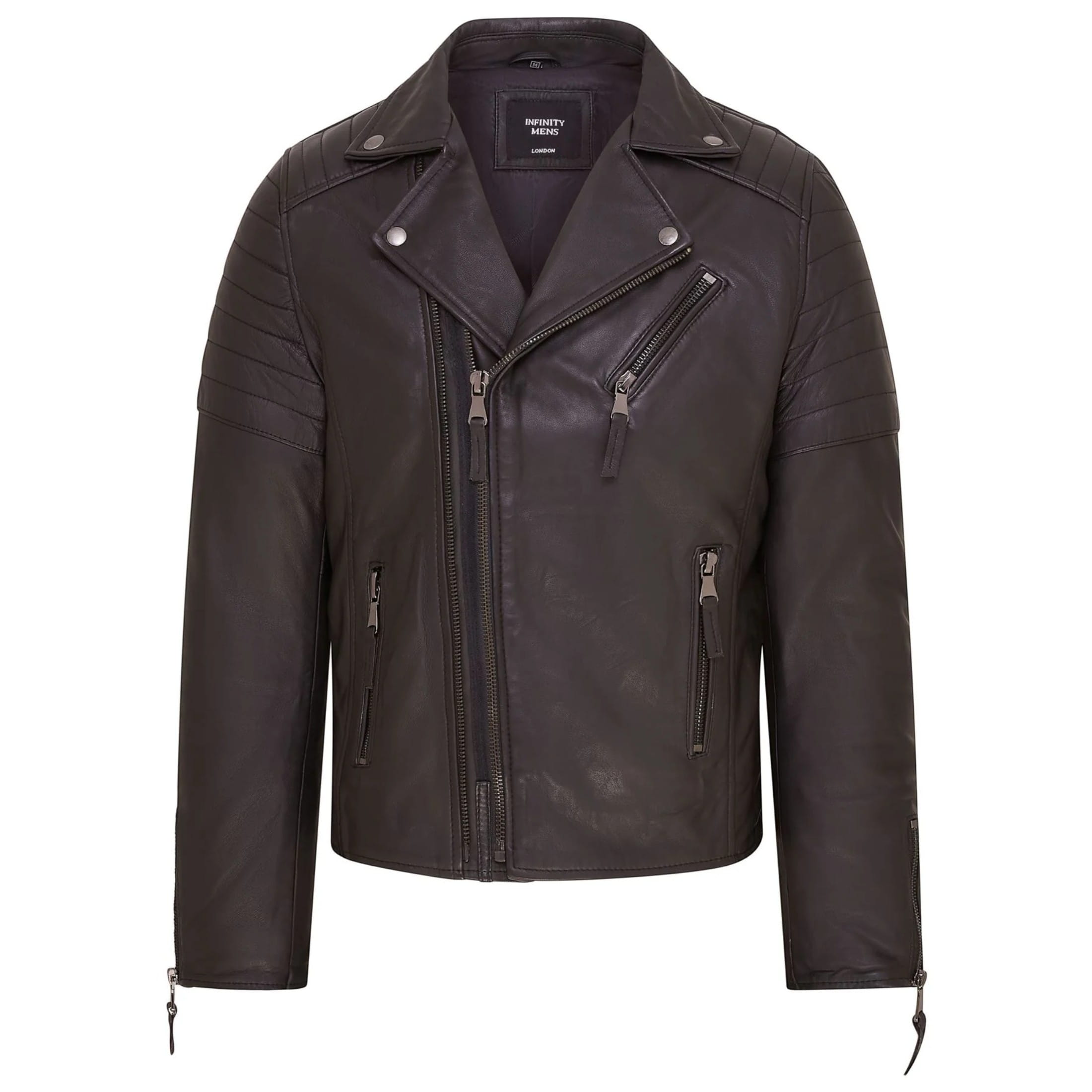 Infinity Leather Men's   Black  Slim Fit Brando Style Double Cross Zip 100% Leather Biker Jacket in Size 4XL, BrandAlley