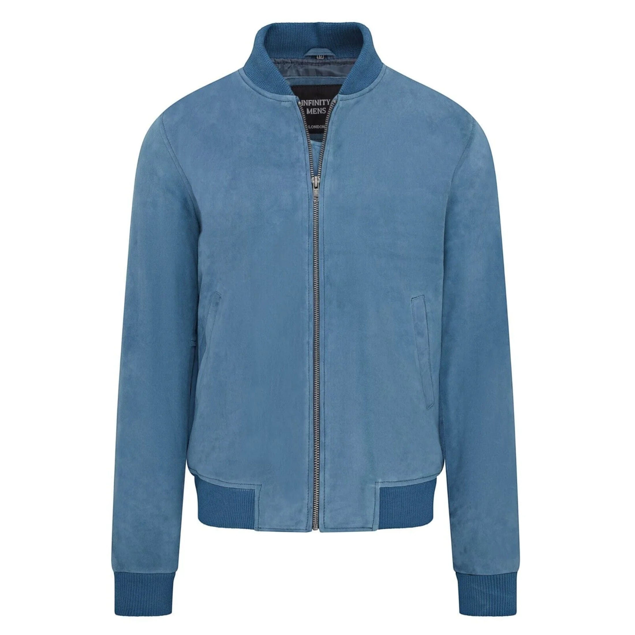 Infinity Leather Men's   Blue  Soft Goat Suede Ma-1 Varsity Bomber Jacket - Dalian in Size 4XL, BrandAlley