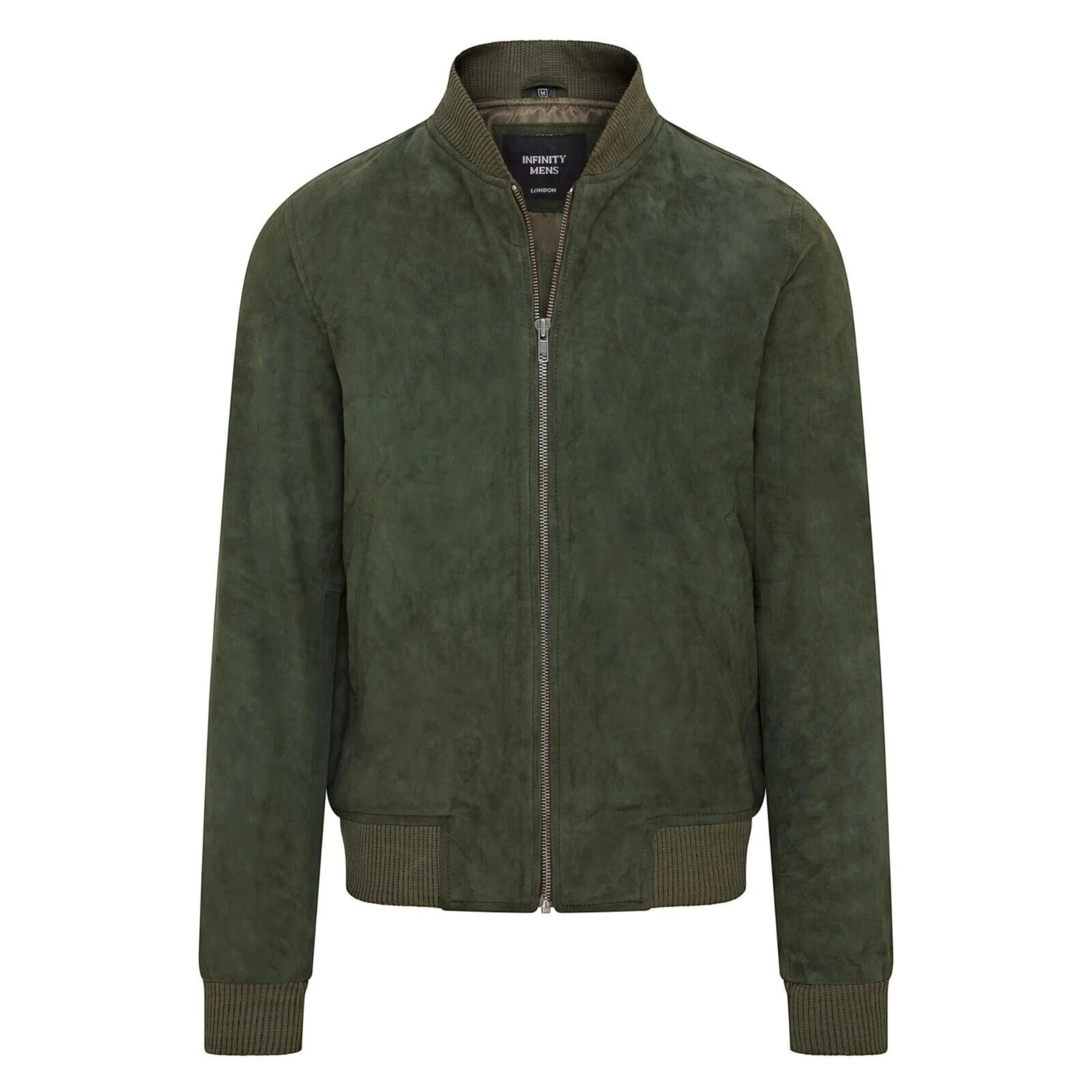 Infinity Leather Men's   Soft Green Goat Suede MA-1 Varsity Bomber Jacket  - Dalian in Size M, BrandAlley