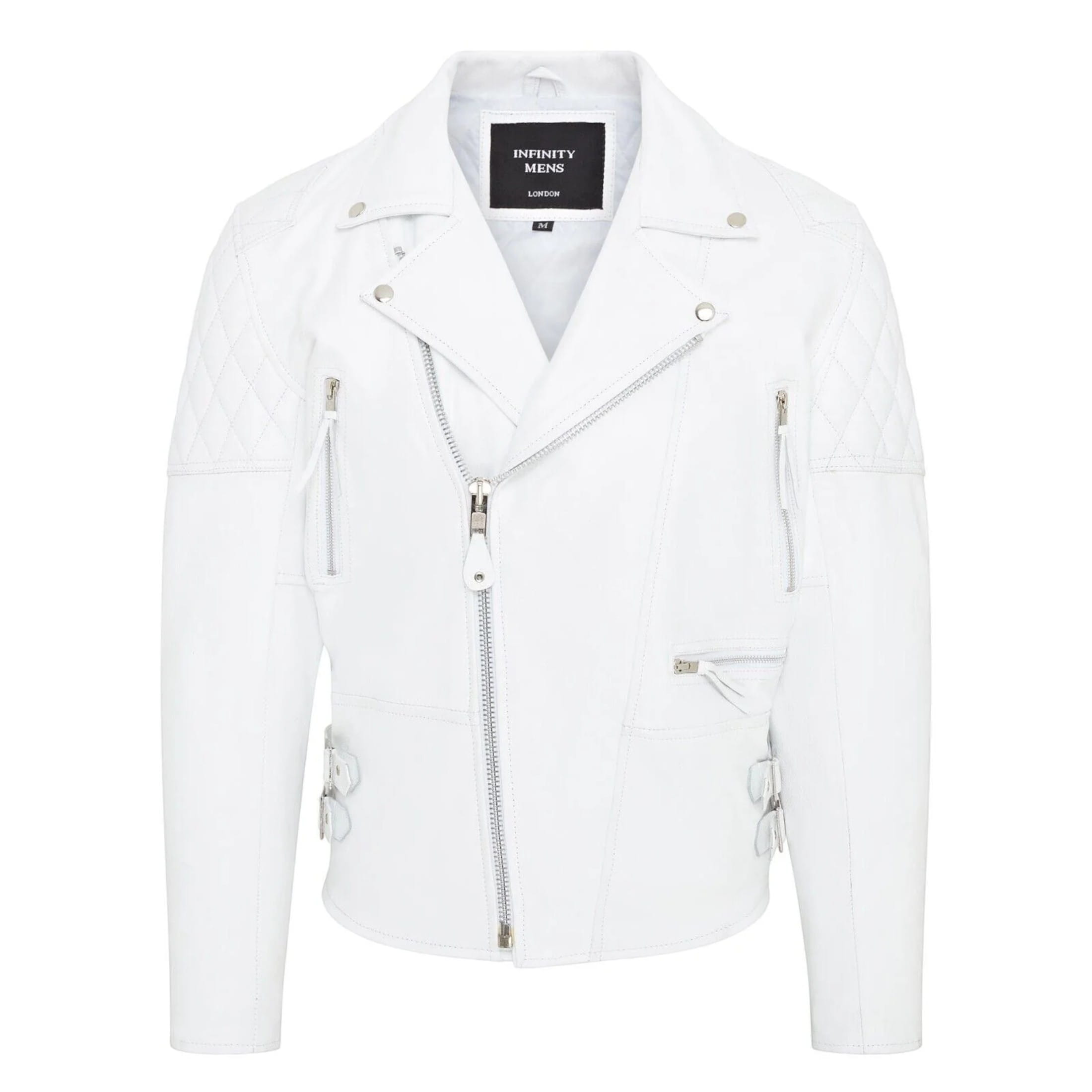 Infinity Leather Men's   White Cowhide Leather Brando Biker Jacket - Garland in Size 3XL, BrandAlley