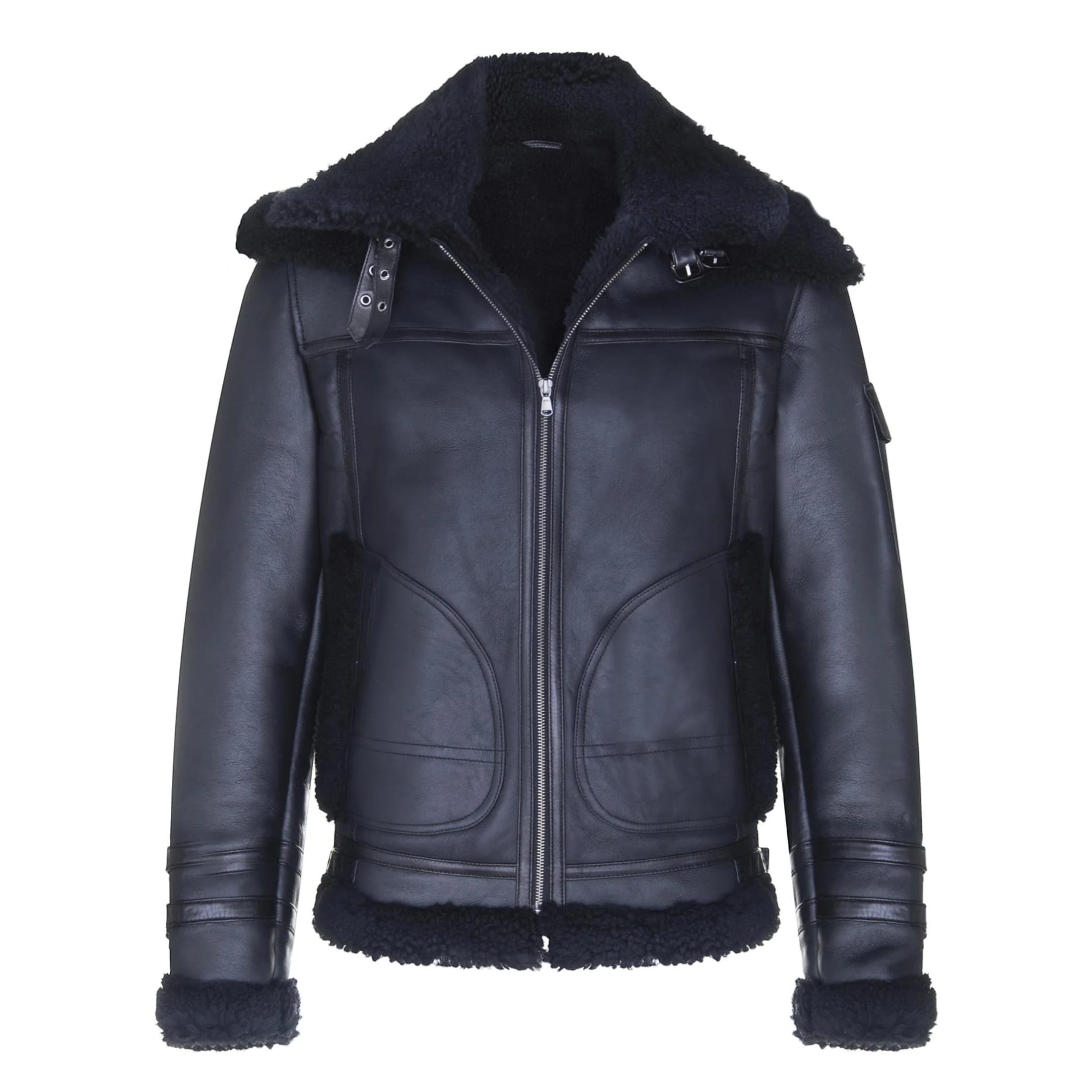 Infinity Leather Men's   Black  Retro Biker Sheepskin Jacket-Avignon in Size S, BrandAlley