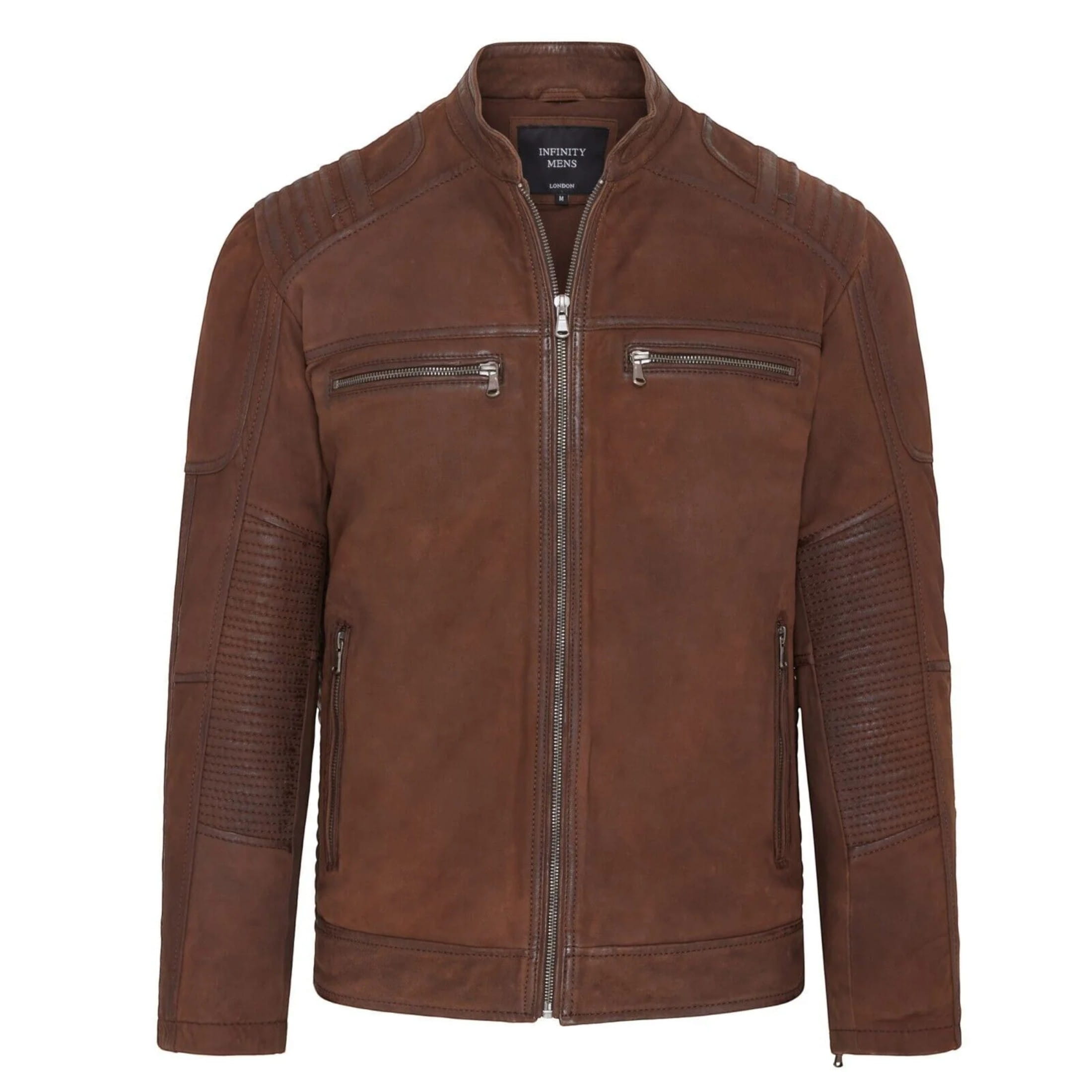 Infinity Leather Men's   Brown Buff Leather Cafe Racer Biker Jacket - Jinan in Size S, BrandAlley