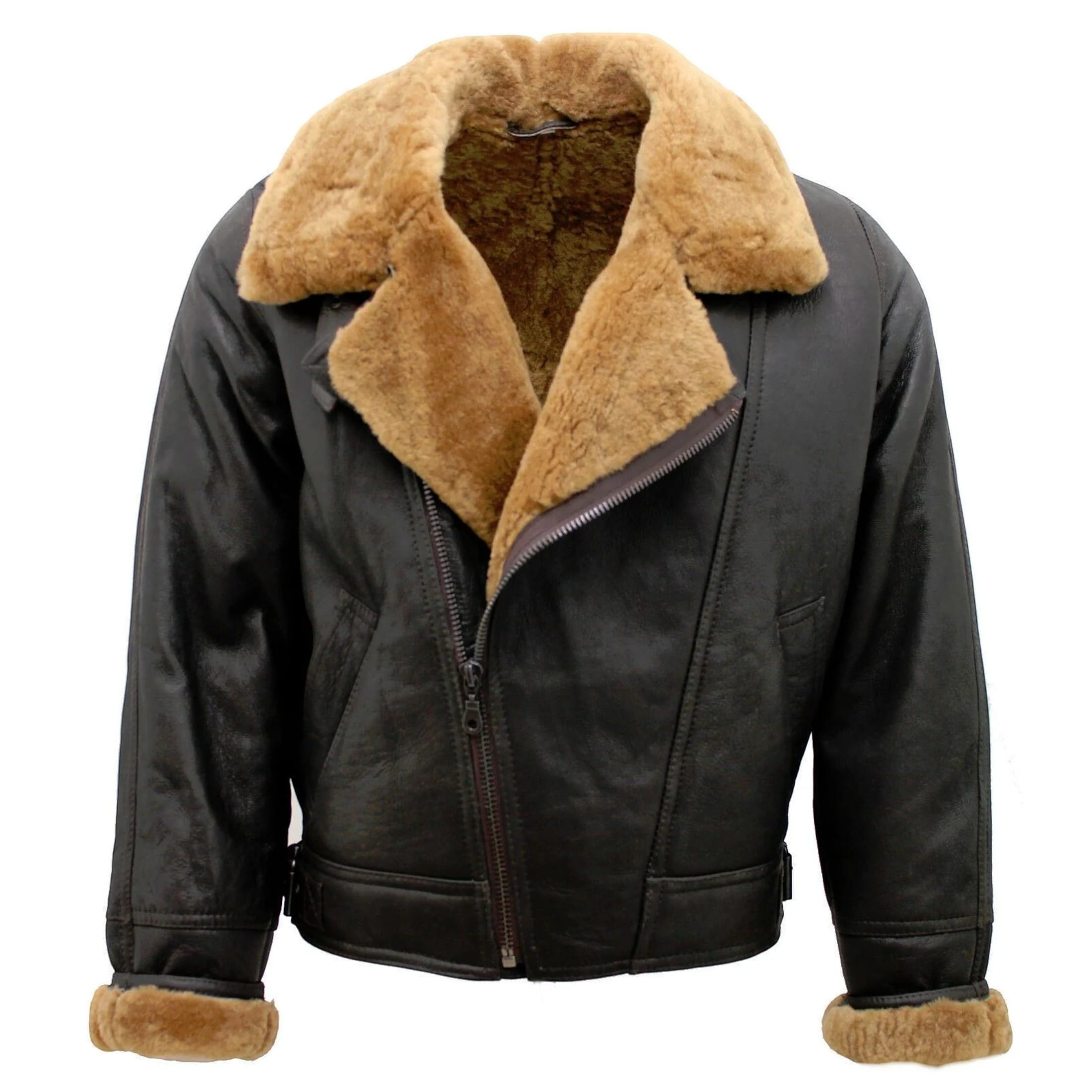 Infinity Leather Men's   Ginger Brown Sheepskin Leather WW2 Bomber Jacket-Tucson in Size M, BrandAlley