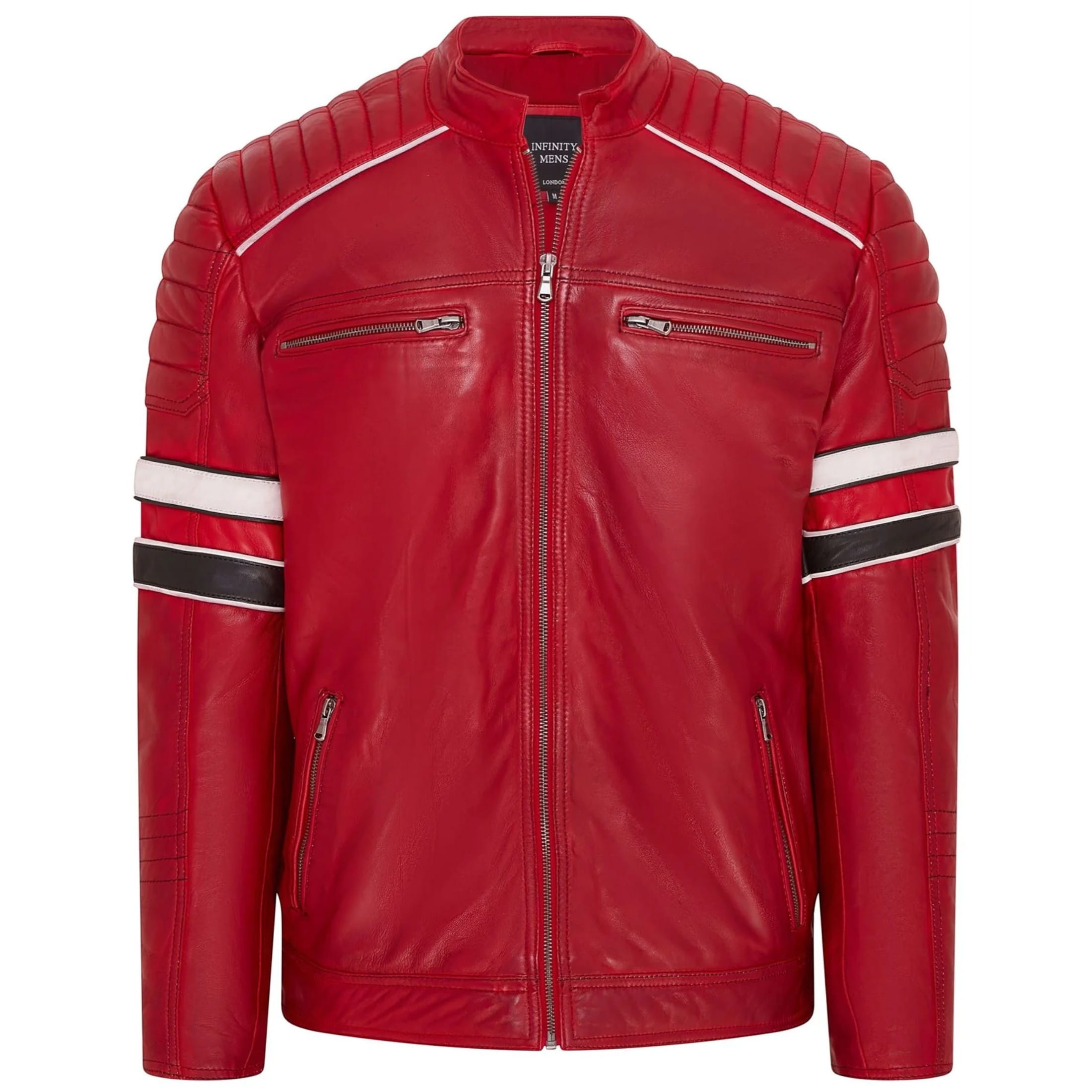 Infinity Leather Men's   Red Quilted Biker Leather Jacket Racing Jacket in Size 4XL, BrandAlley