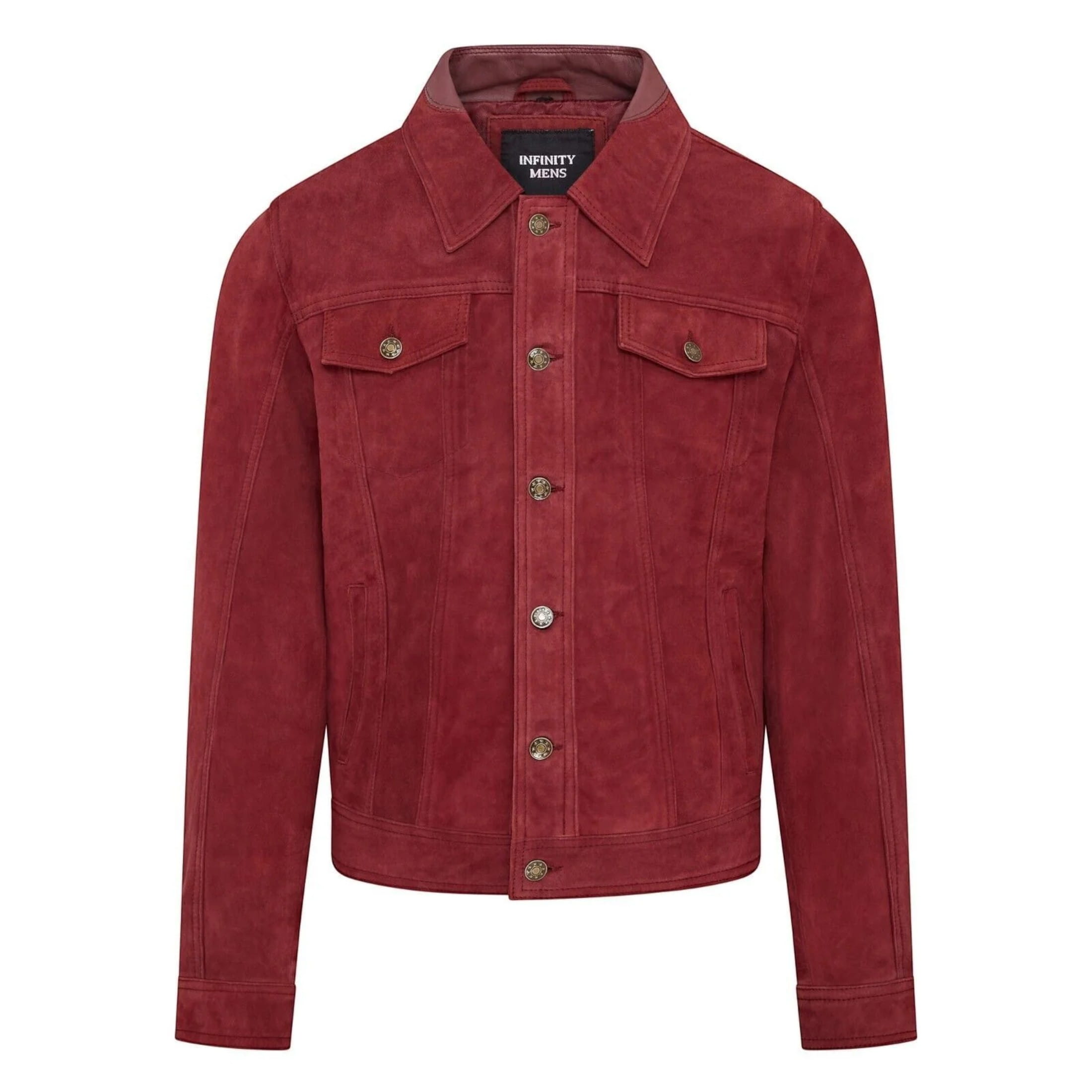 Infinity Leather Men's   Trucker Burgundy Goat Suede Western Leather Jeans Jacket - Yangon in Size 4XL, BrandAlley