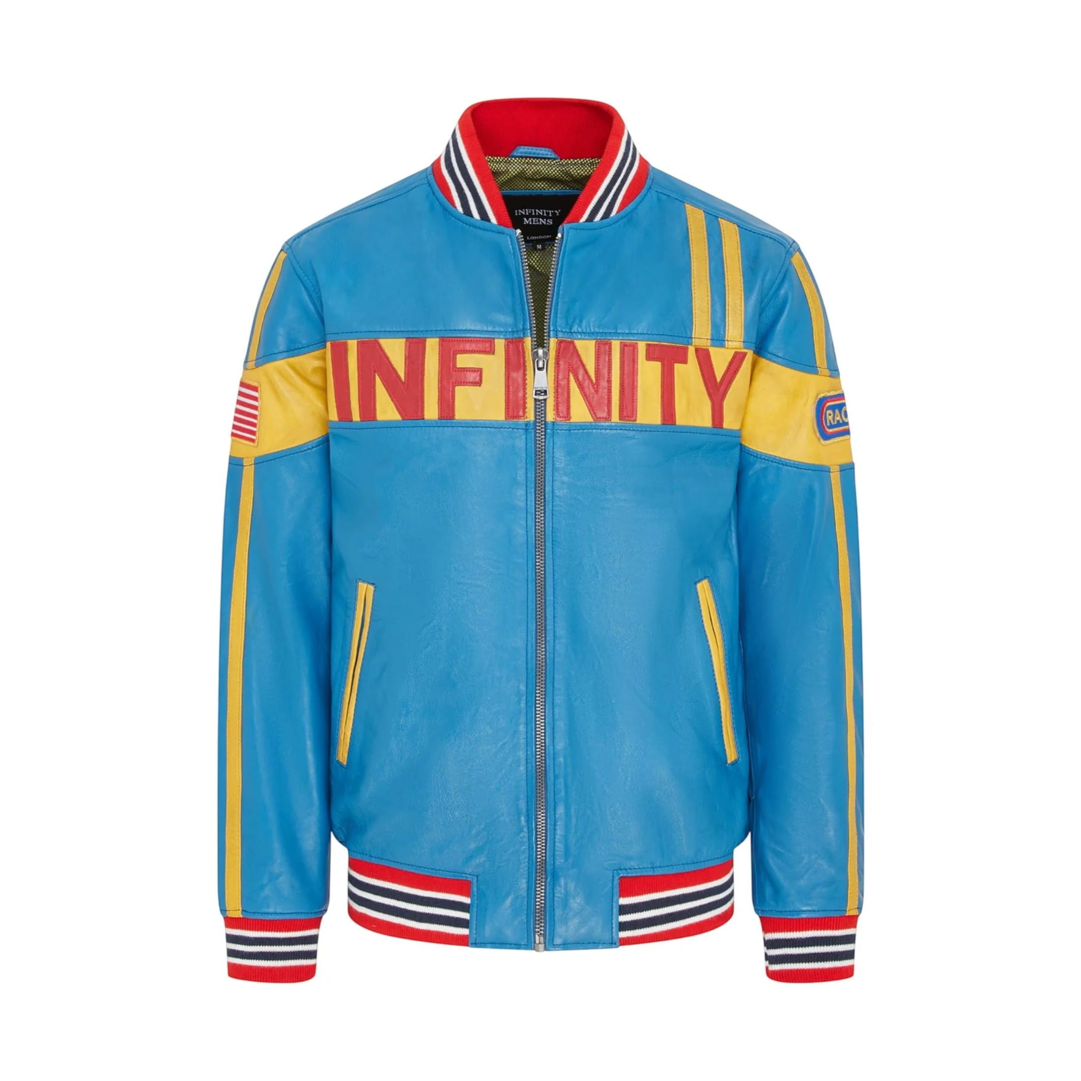 Infinity Leather Men's   Blue Leather Track Racing Bomber Biker Jacket - Player in Size 4XL, BrandAlley