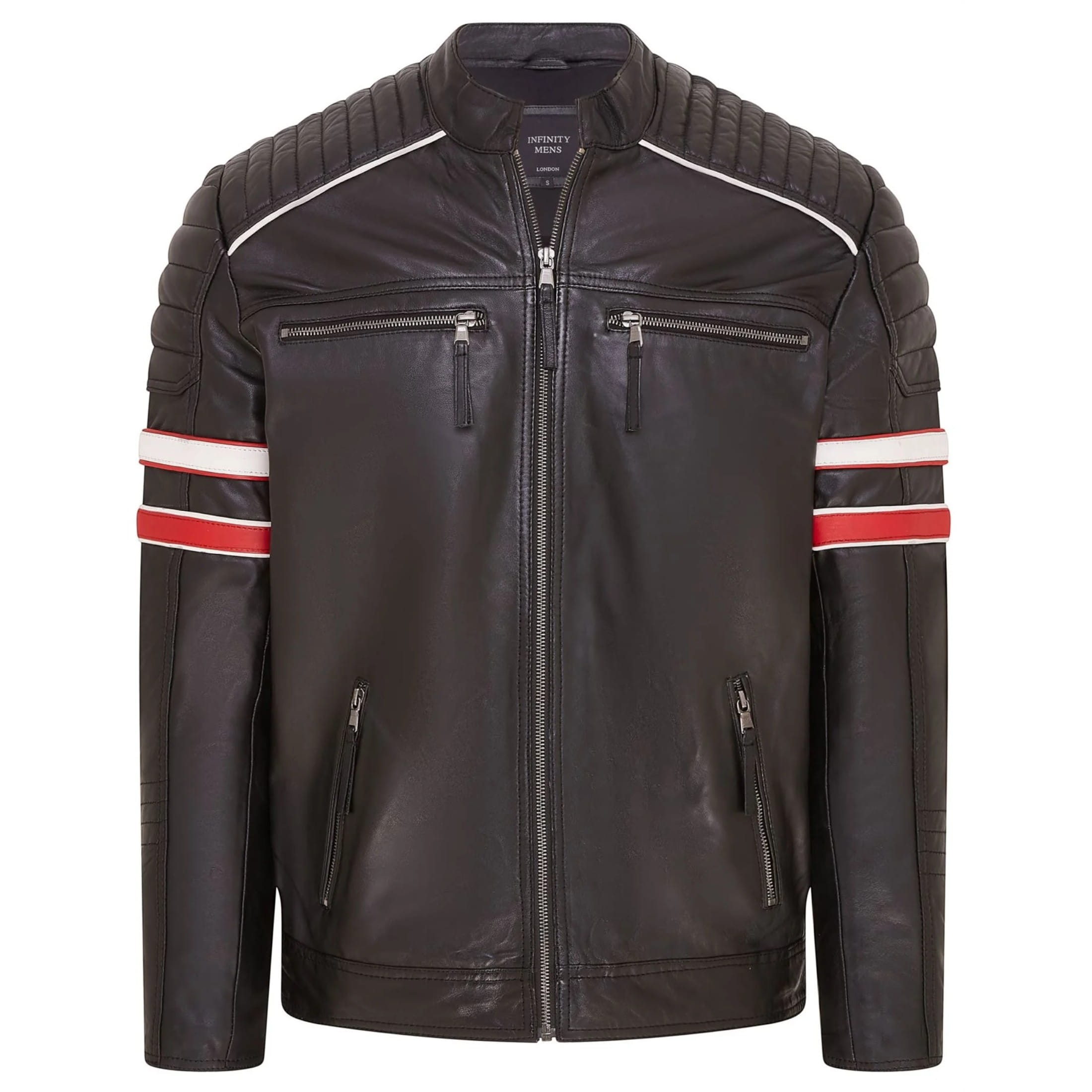 Infinity Leather Men's   Black Quilted Biker Leather Jacket Racing Jacket in Size XL, BrandAlley