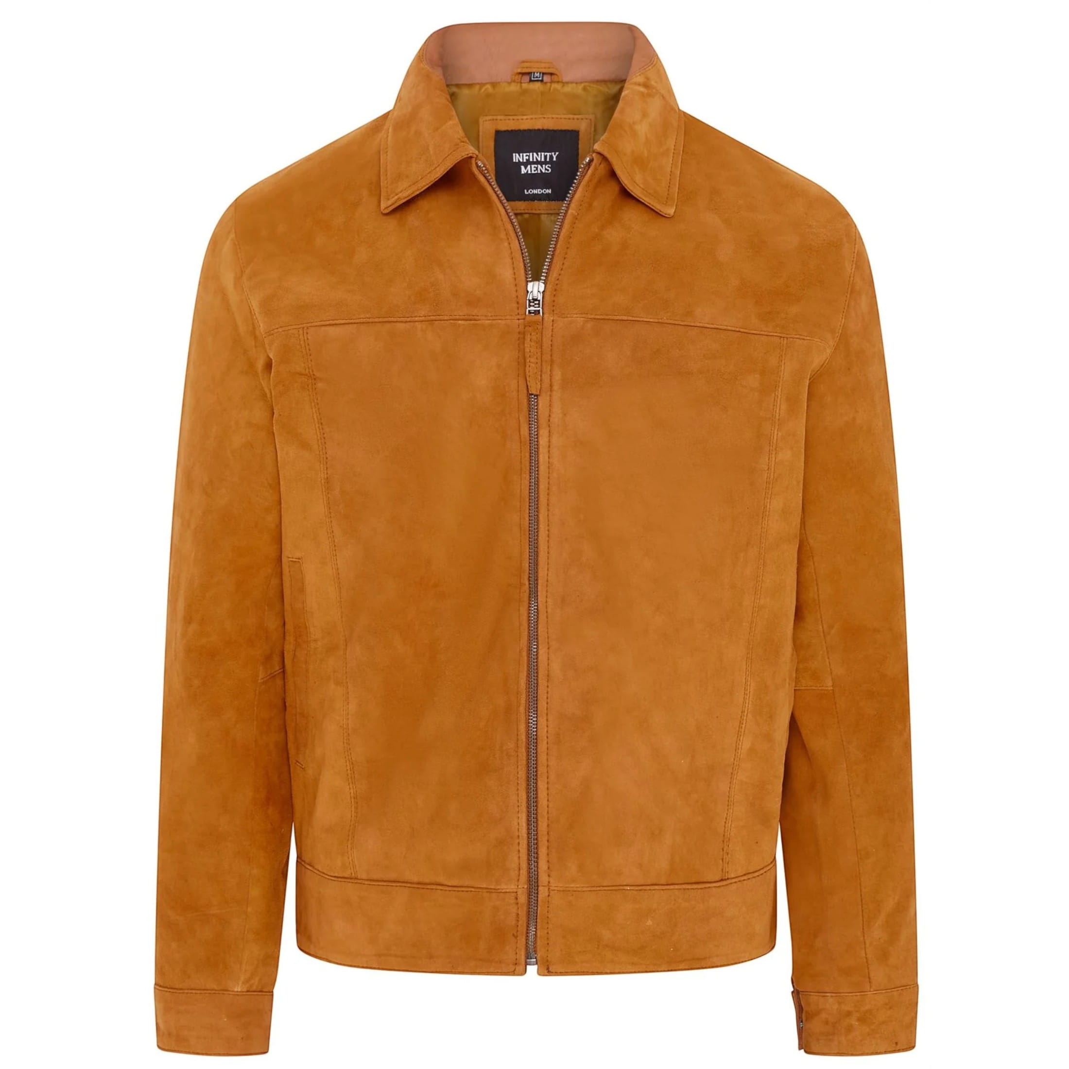 Infinity Leather Men's   Retro Tan 100% Goat Suede Leather Harington Biker Jacket in Size 4XL, BrandAlley