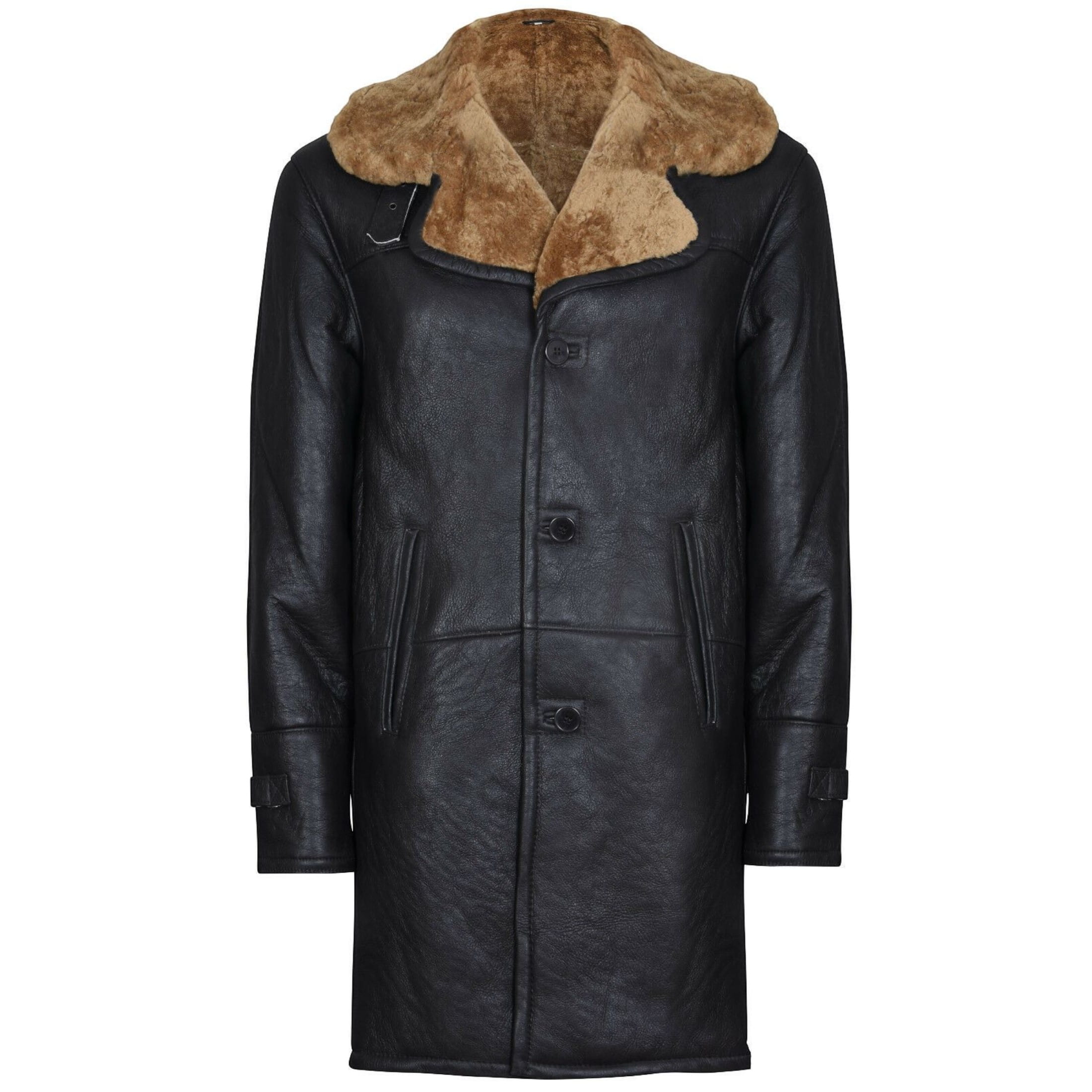 Infinity Leather Men's   Brown  Warm Shearling Sheepskin Crombie Coat-Cologne in Size 4XL, BrandAlley