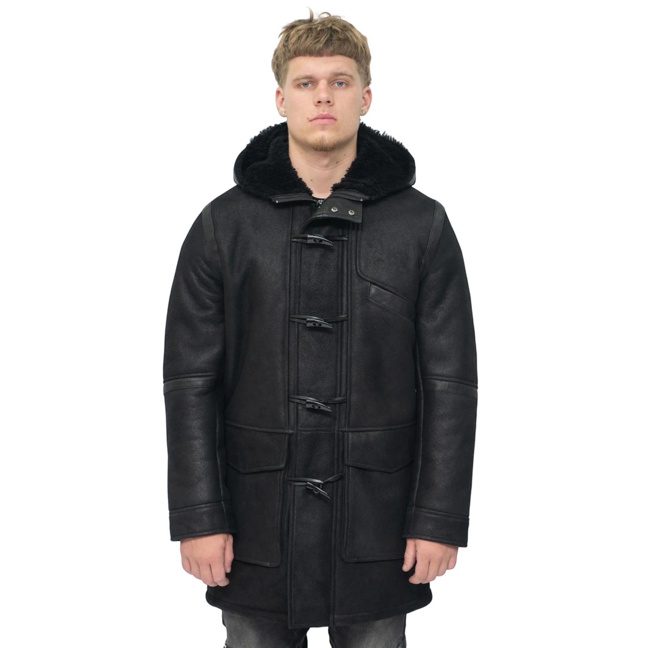 Infinity Leather Men's   Winter Sheepskin Leather Hooded Duffle Coat-Montpellier in Size 3XL, BrandAlley