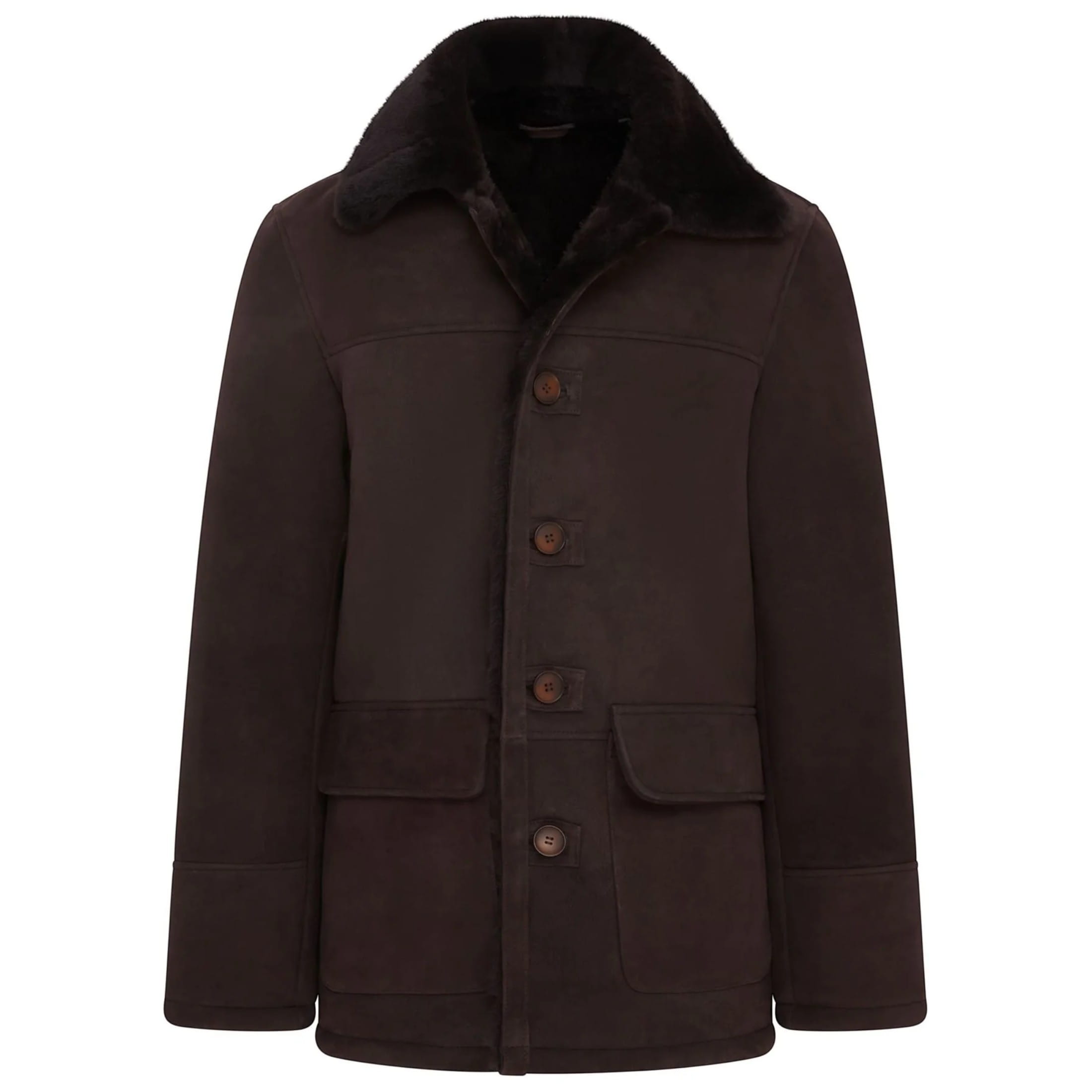Infinity Leather Men's   Classic Brown Real Sheepskin Shearling Suede Leather Coat Jacket in Size L, BrandAlley