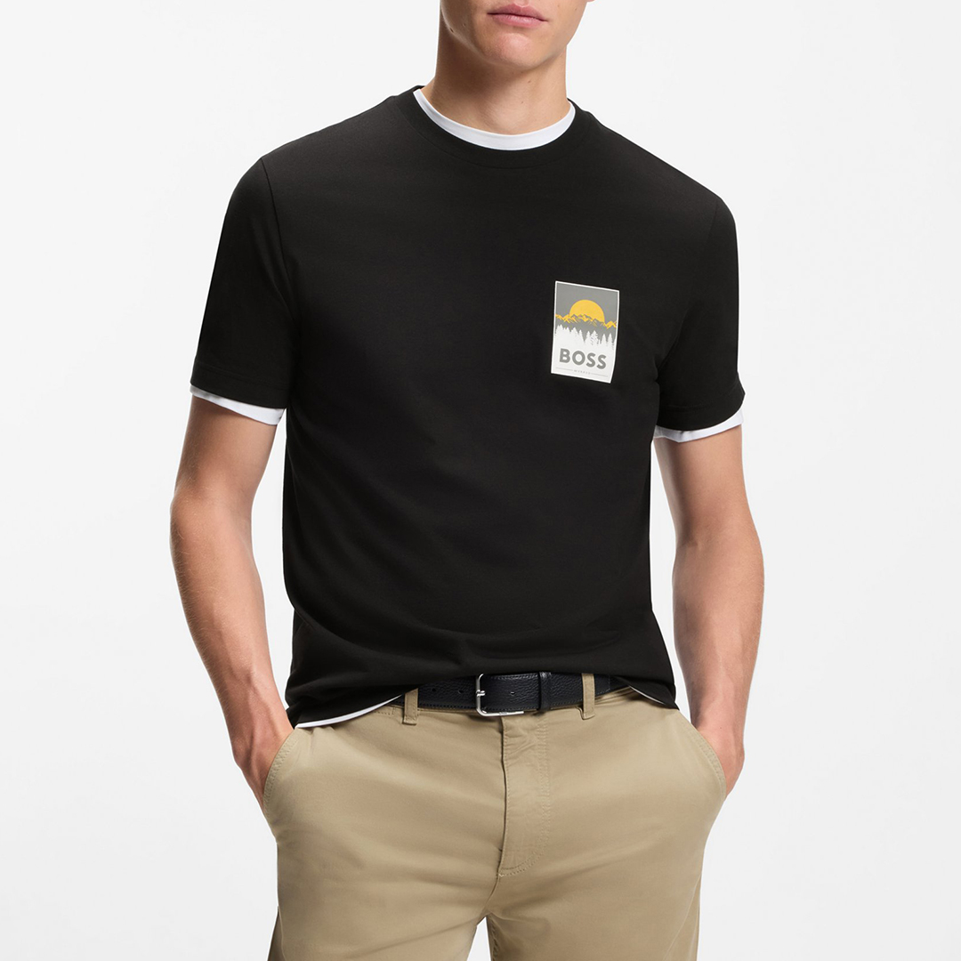 BOSS Men's  Black Logo Artwork T-Shirt in Size XL, BrandAlley