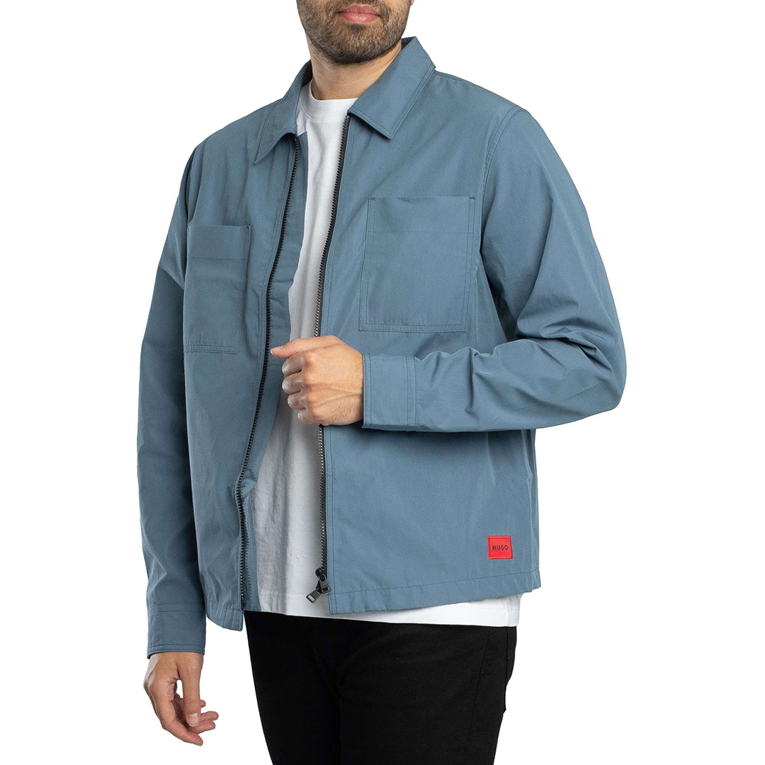 HUGO Men's   Blue Oversized Zip Through Evalom Overshirt in Size L, BrandAlley