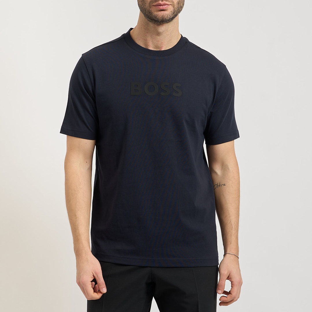 BOSS Men's  Navy Stretch Cotton Logo T-Shirt in Size S, BrandAlley