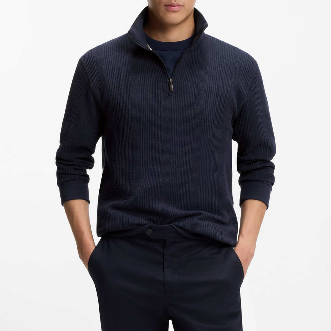 BOSS Navy Structured 1/4 Zip Jumper – Size S