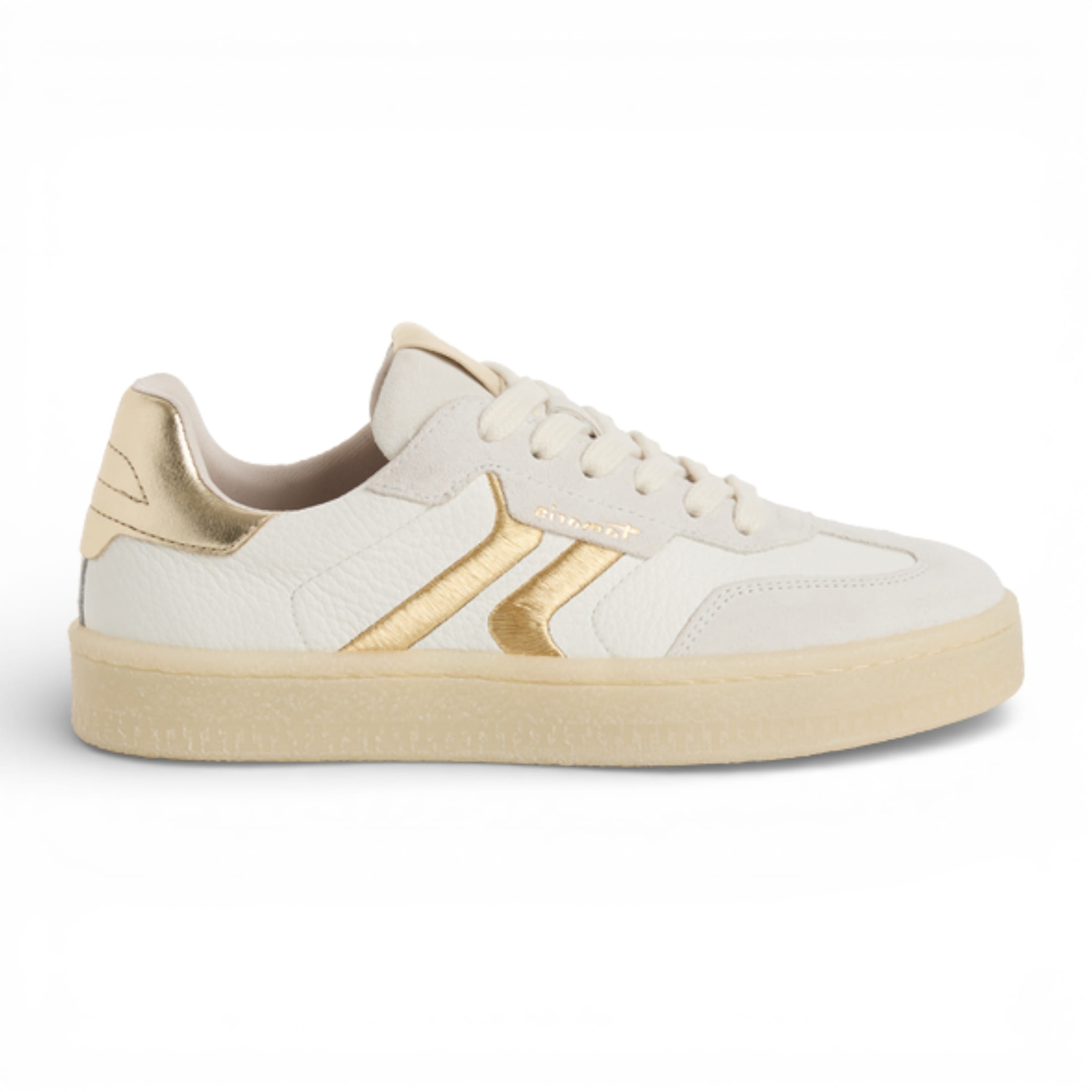 Tamaris Women's   White Leather Golden Stripes Trainers Sneaker Shoes in Size 36, BrandAlley