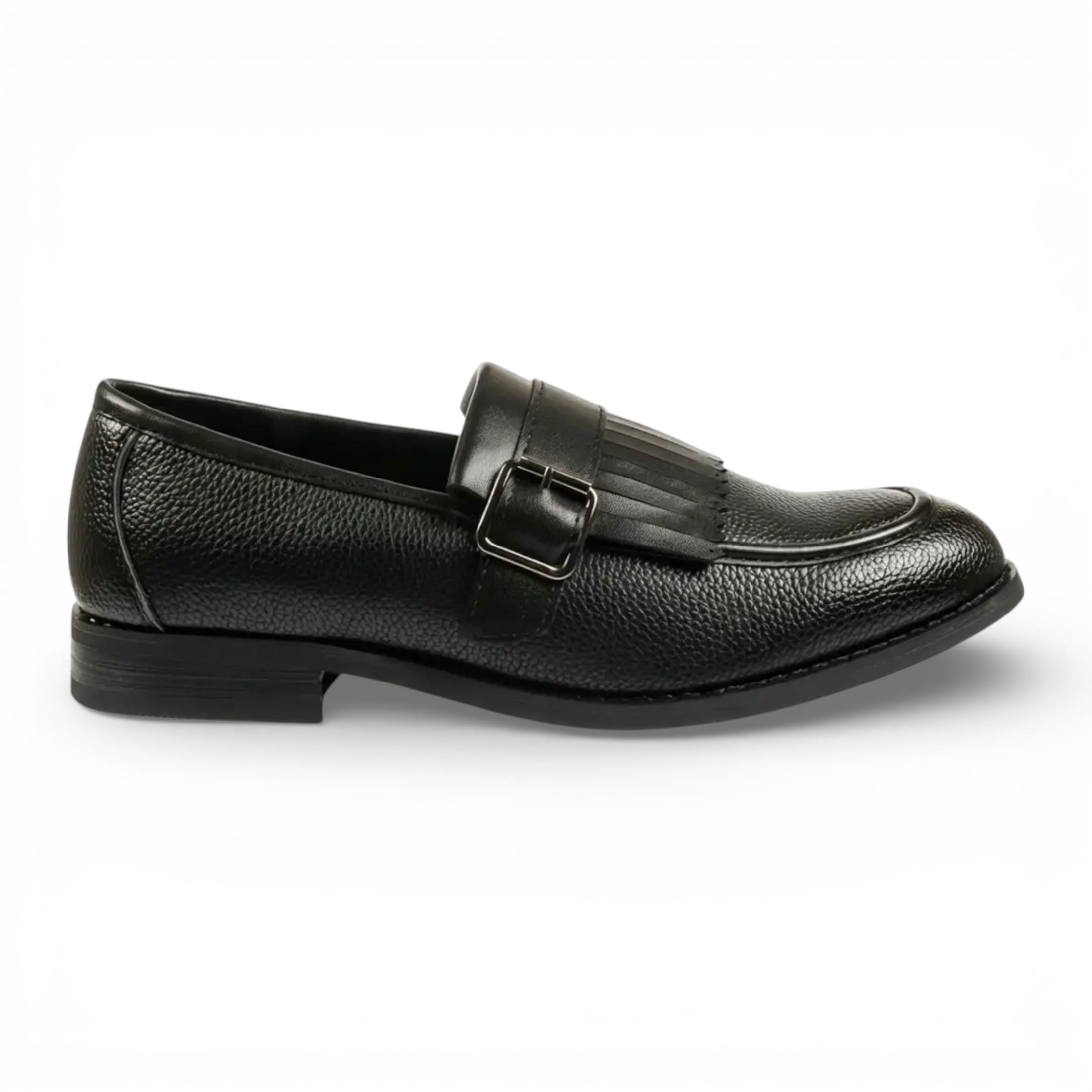 Infinity Leather Men's   Faux Leather Black Fringe Monk Strap Slip-On Loafers Shoes in Size 46, BrandAlley